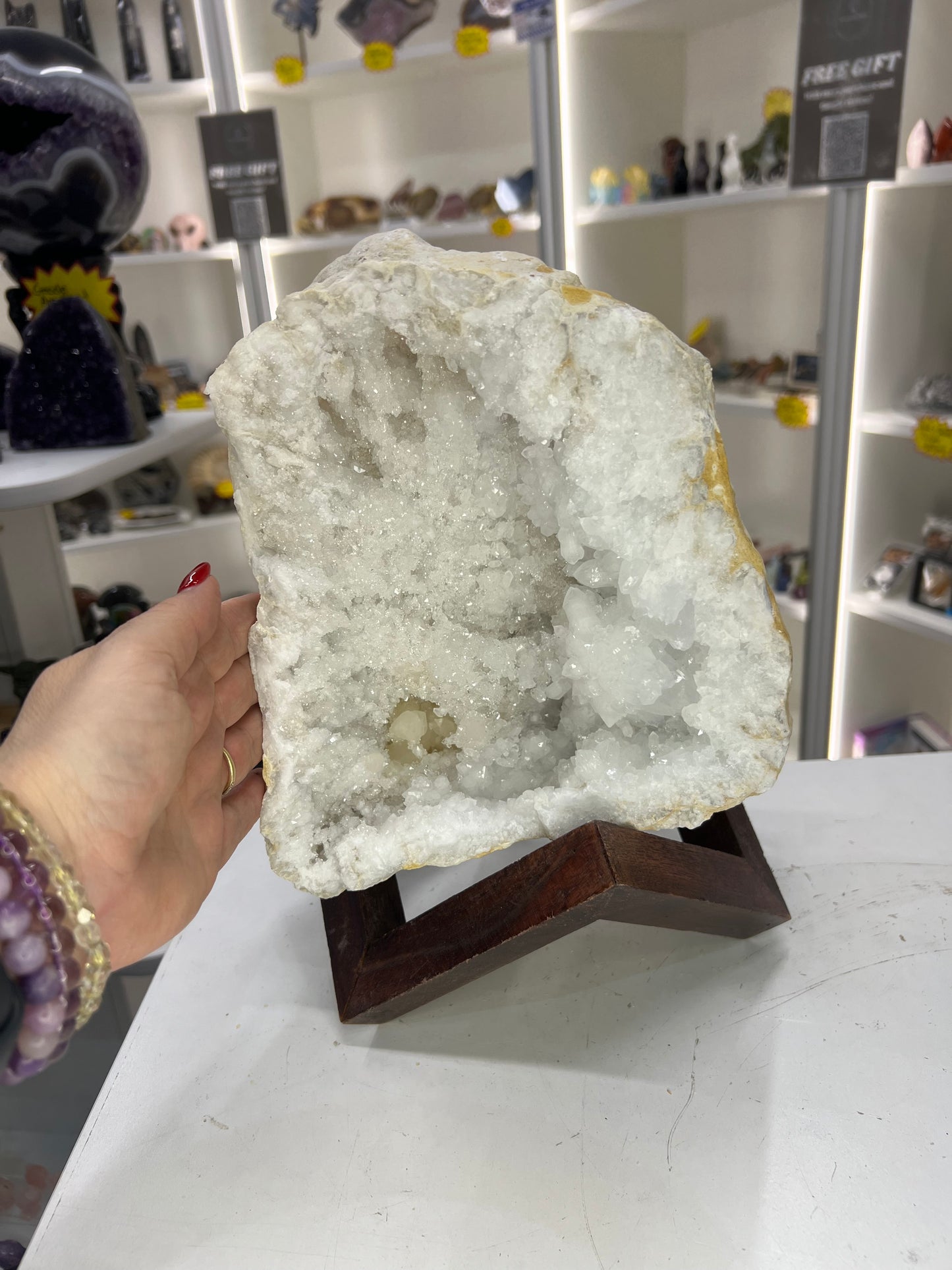 Quartz Geode on Timber Stand