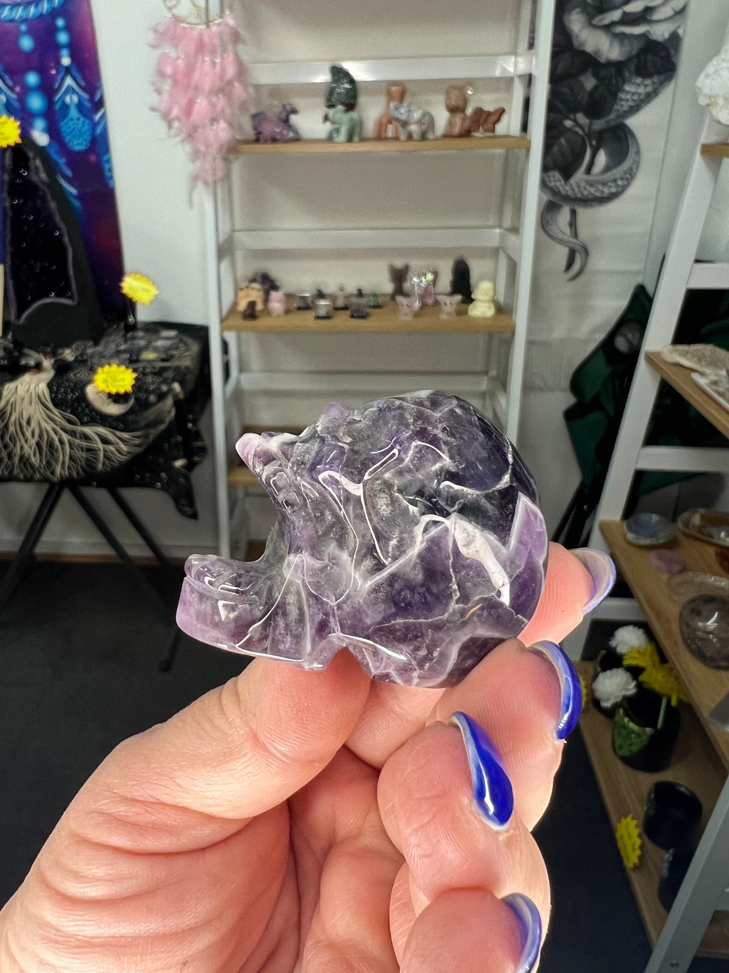 Chevron / Dream Amethyst Skull with Lepidolite Base Set