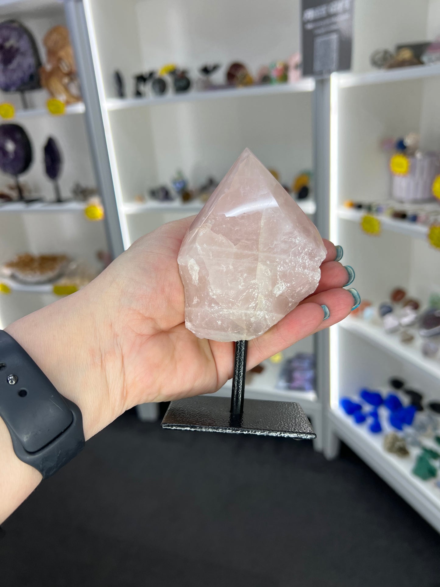 Rose Quartz Point on Stand