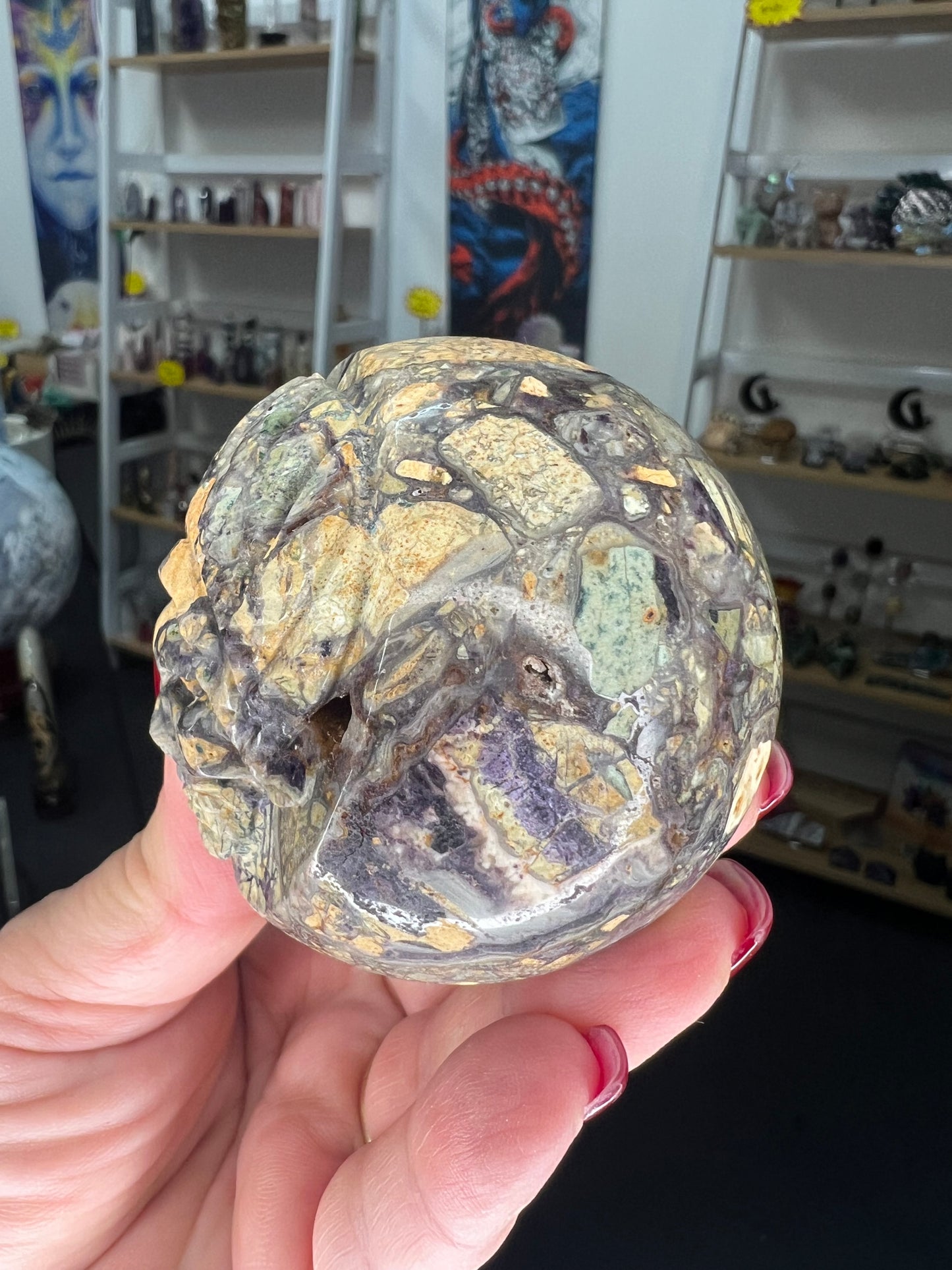 Fluorite Root Indian Carved Sphere on Stand
