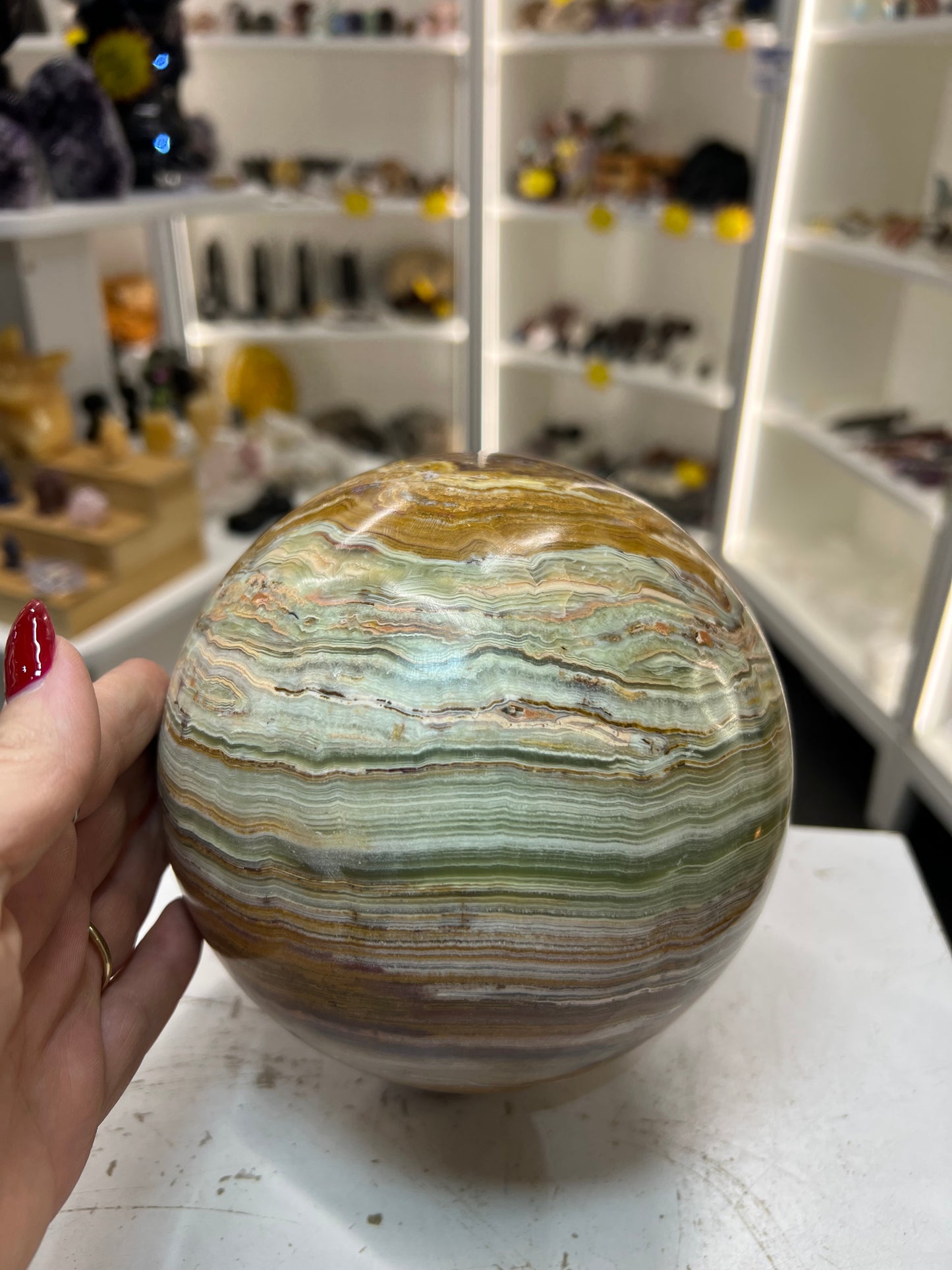 Green Onyx Sphere on Stand
