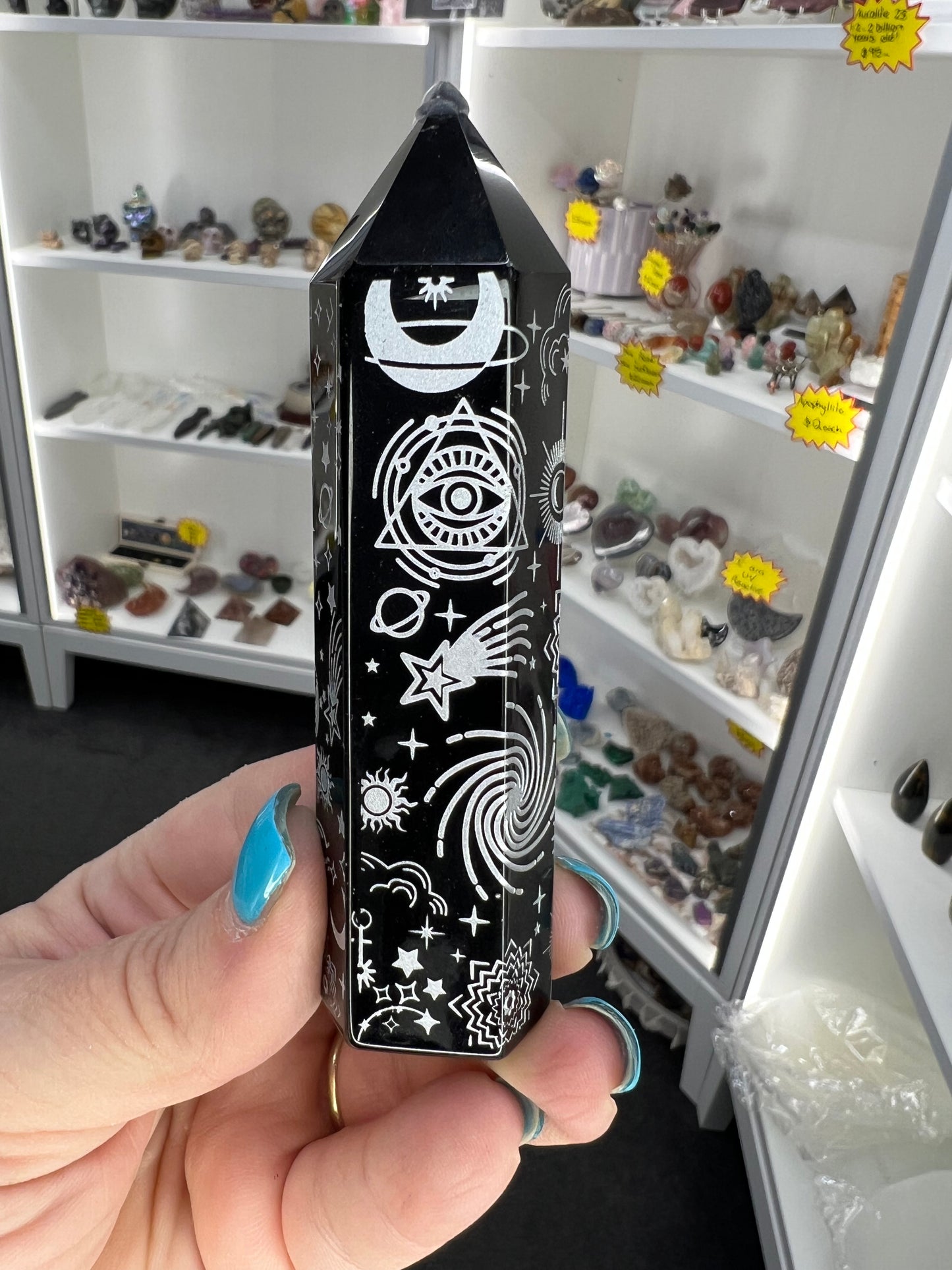 Black Obsidian with Silver Pattern Tower