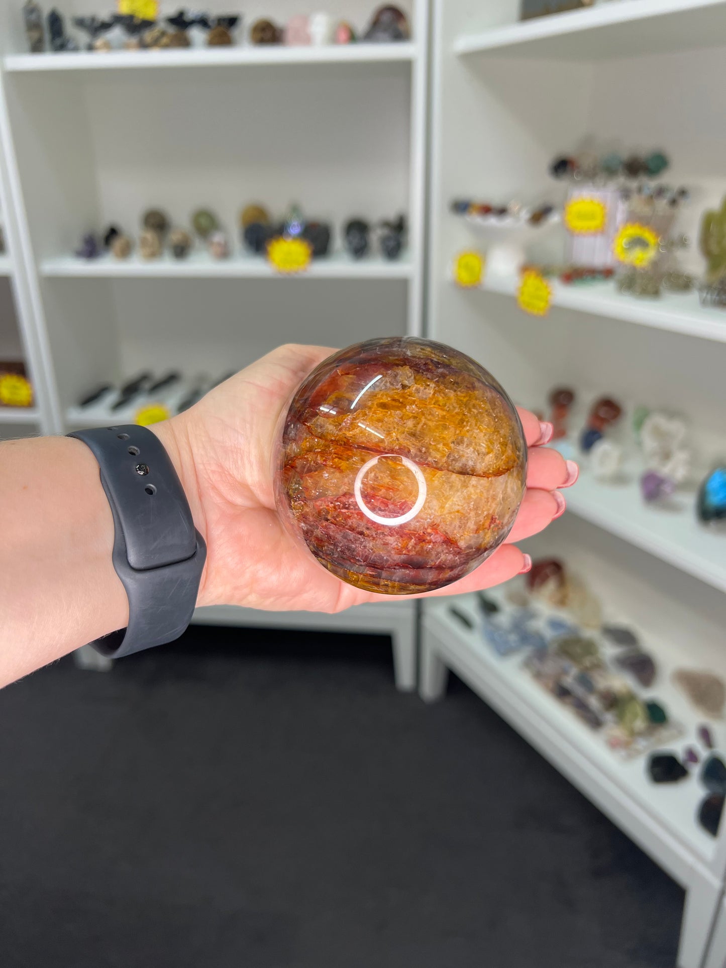 Fire Quartz x Golden Healer Sphere with Stand