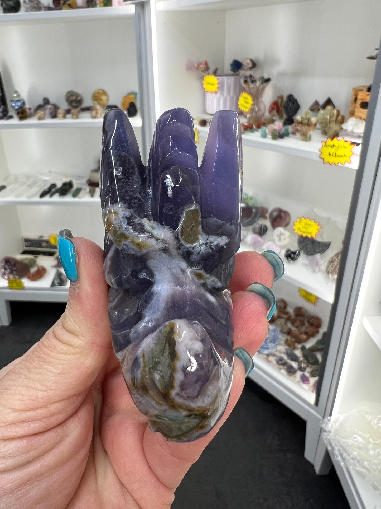 Blue Flower Agate Dragon Head