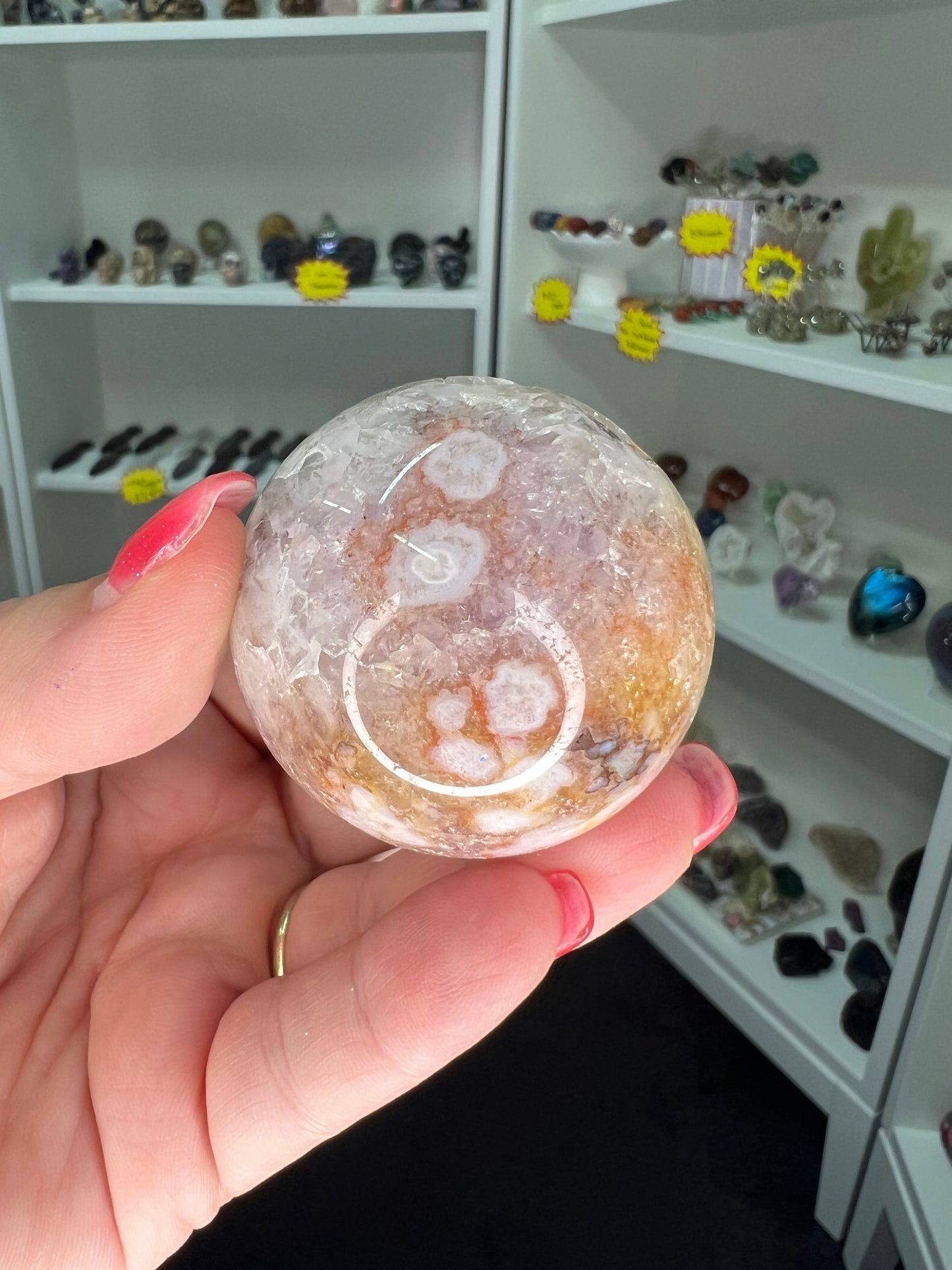 Amethyst x Flower Agate Sphere on Stand