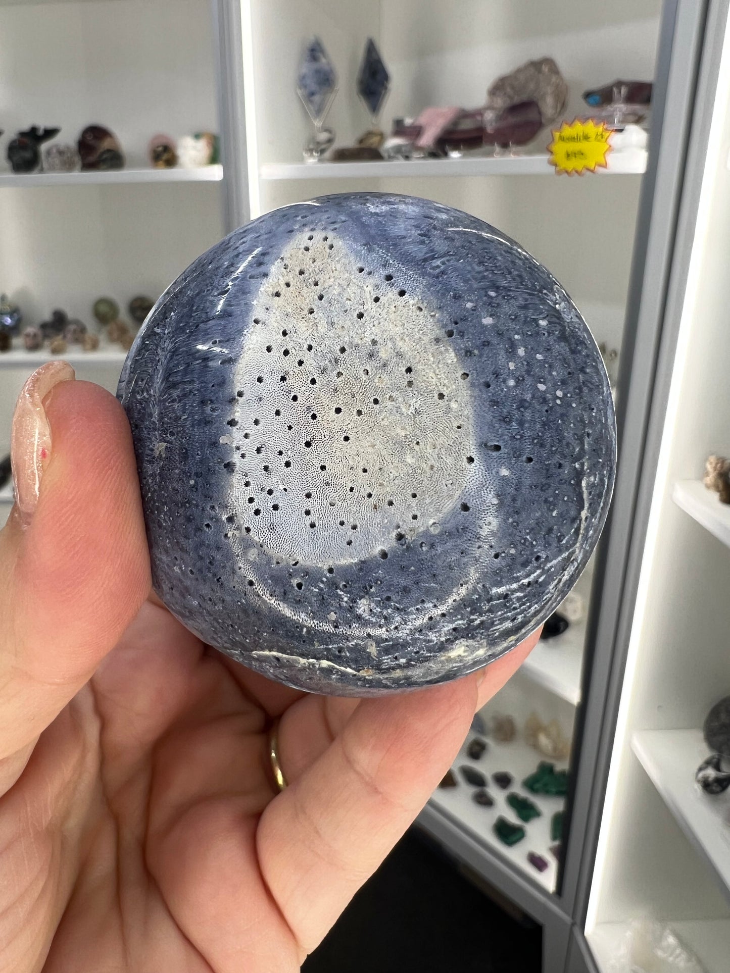 Blue Coral Jade Sphere on Stand