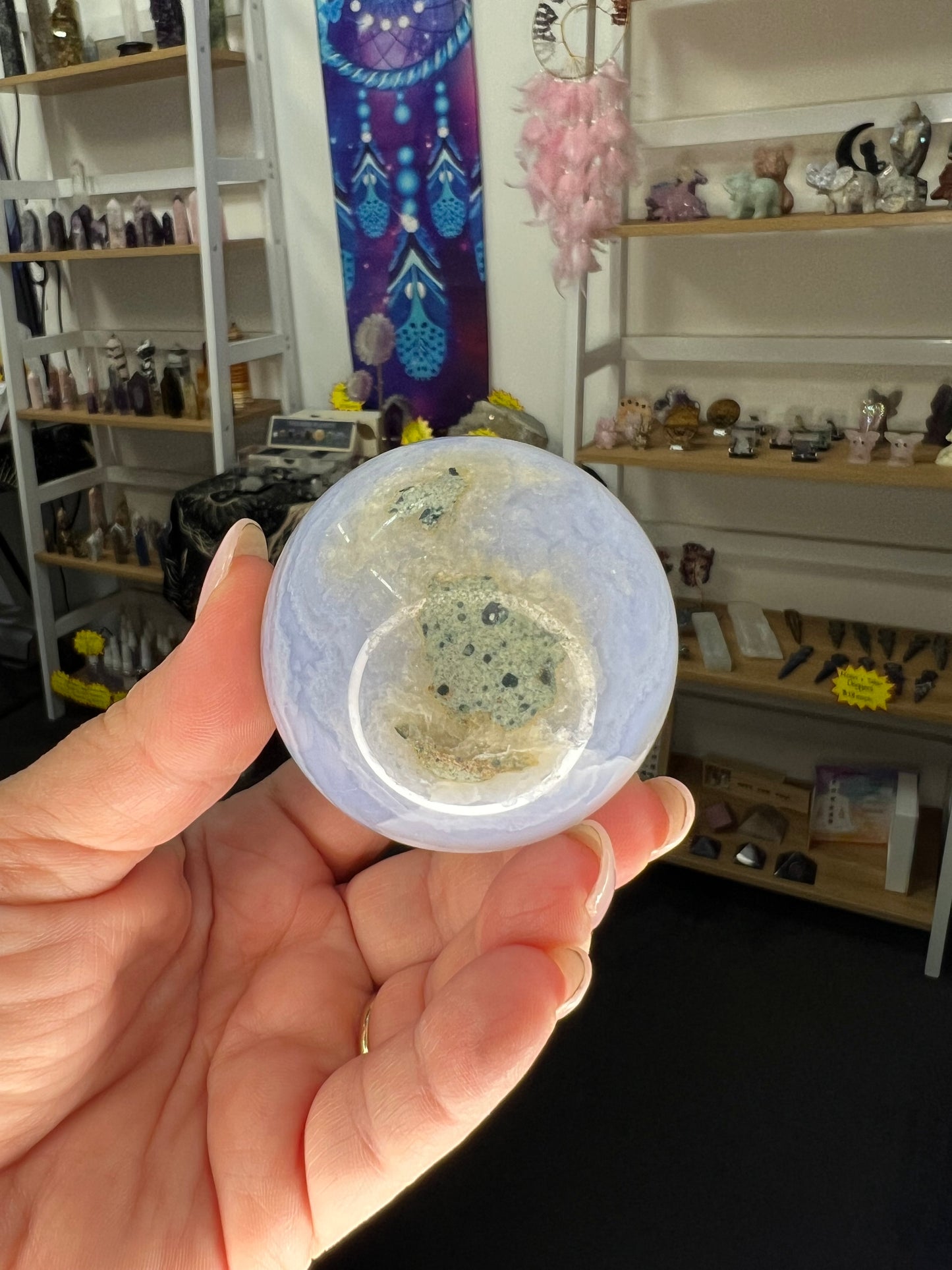 Druzy Blue Lace Agate Sphere with Stand