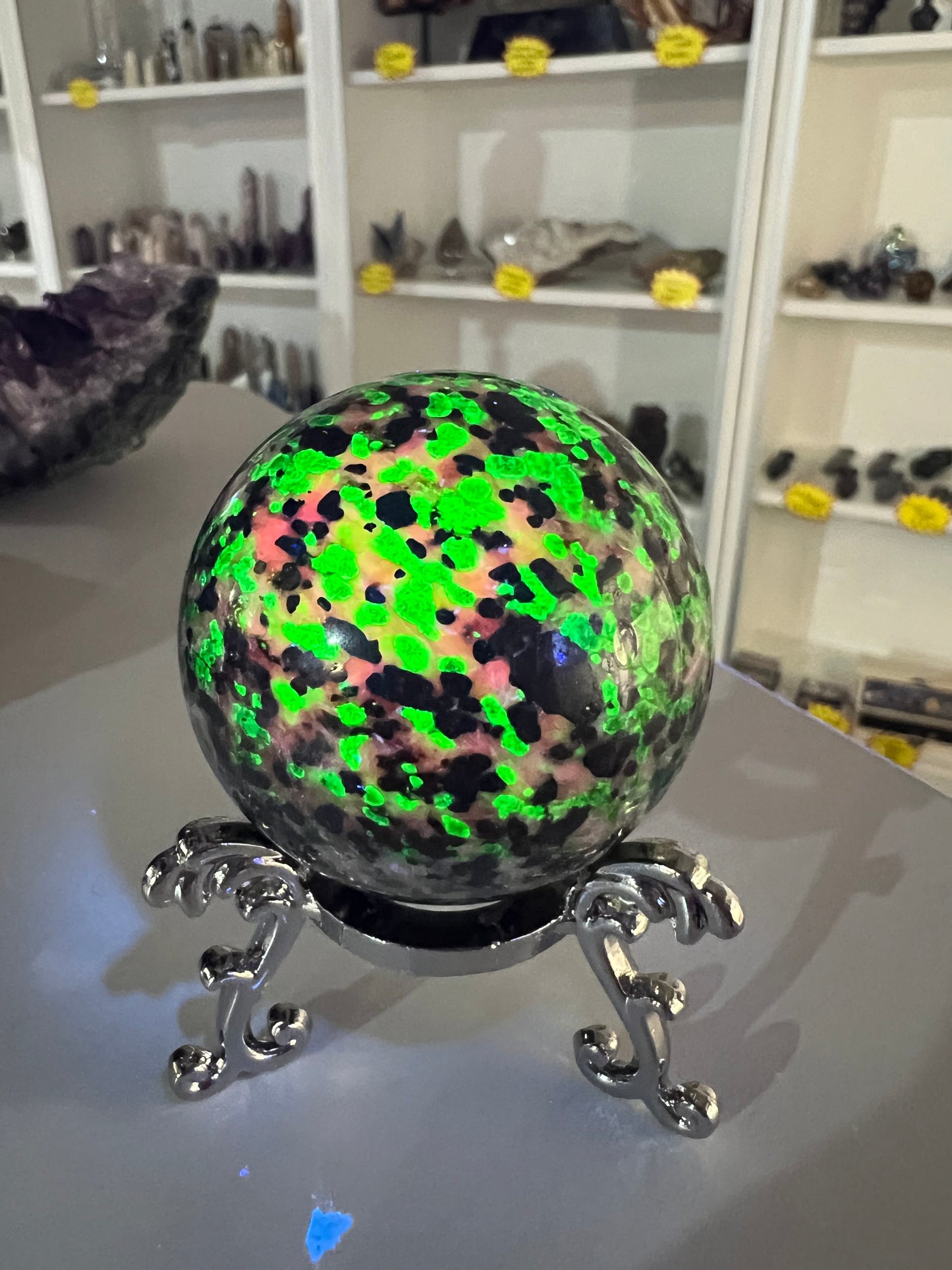Willemite Sphere on Stand (UV Reactive)