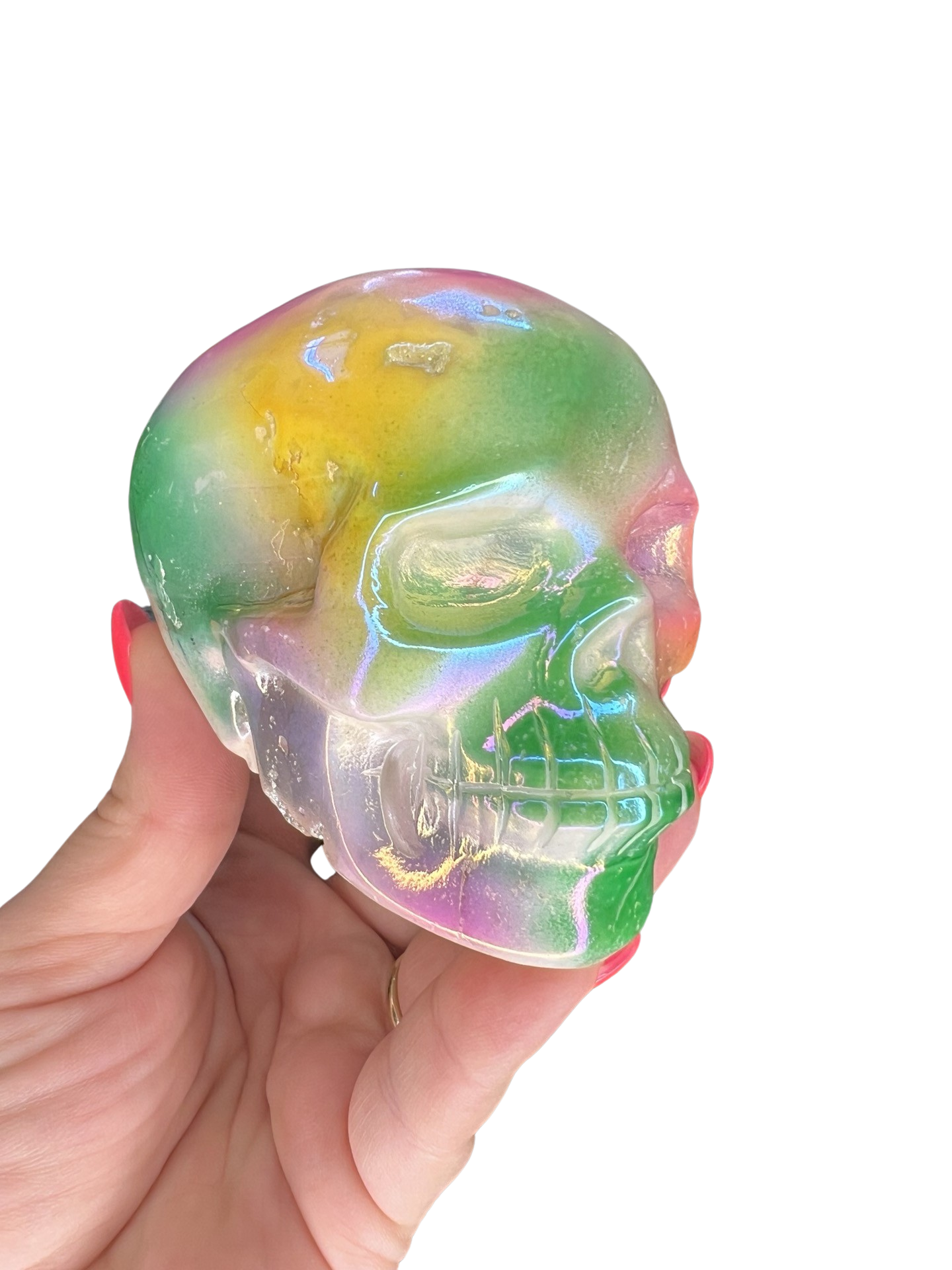 Druzy Aura White Agate Skull Carving