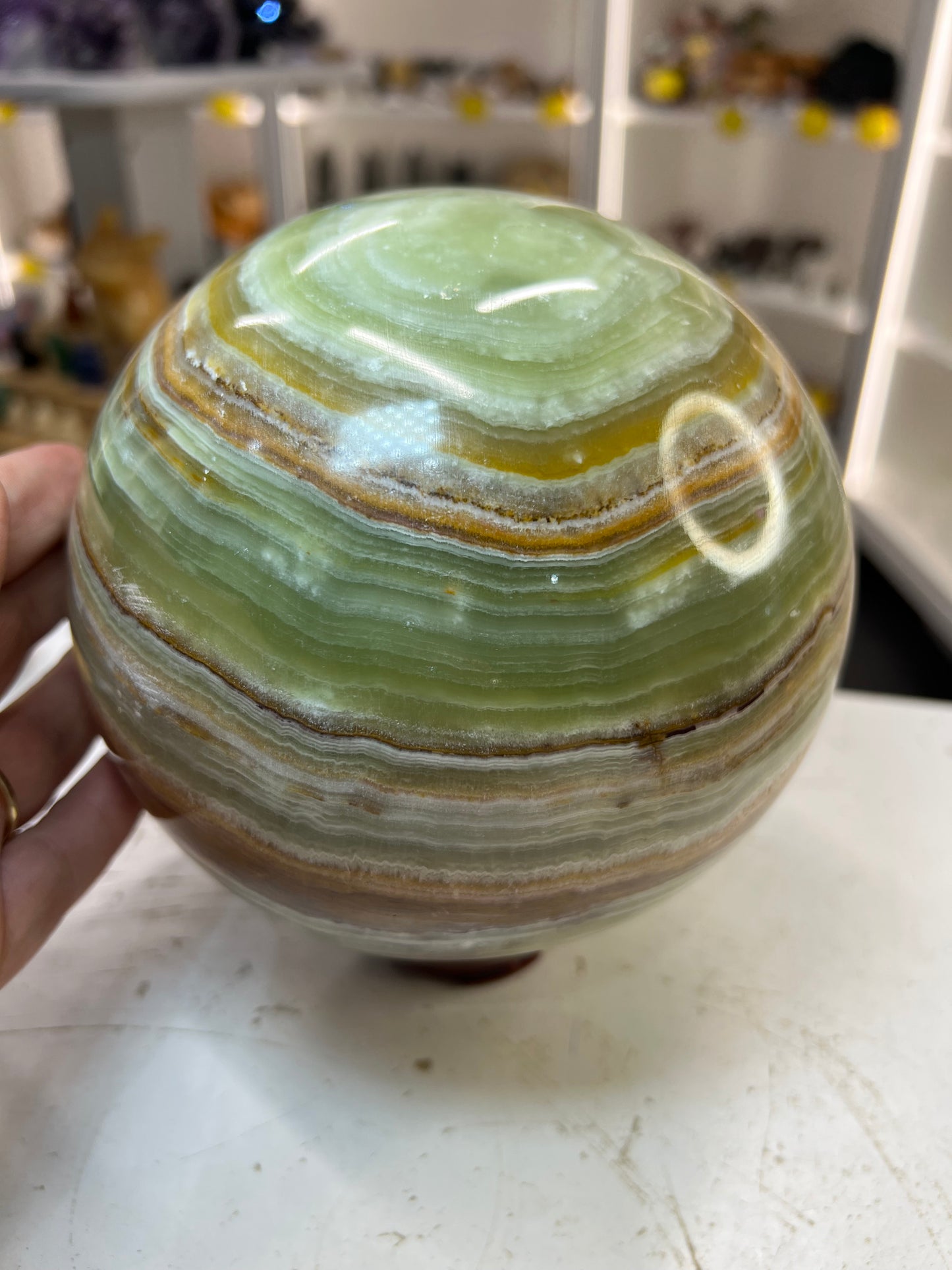 Green Onyx Sphere on Stand