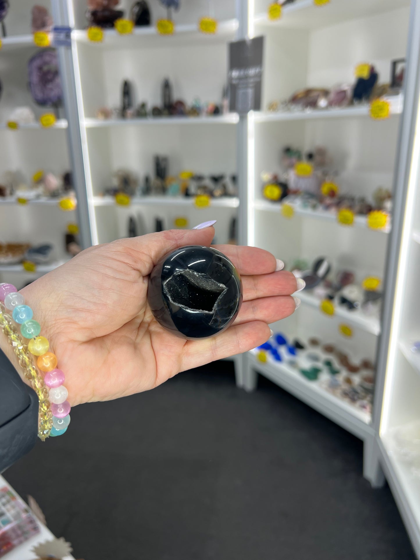 Druzy Black Agate Sphere with Stand