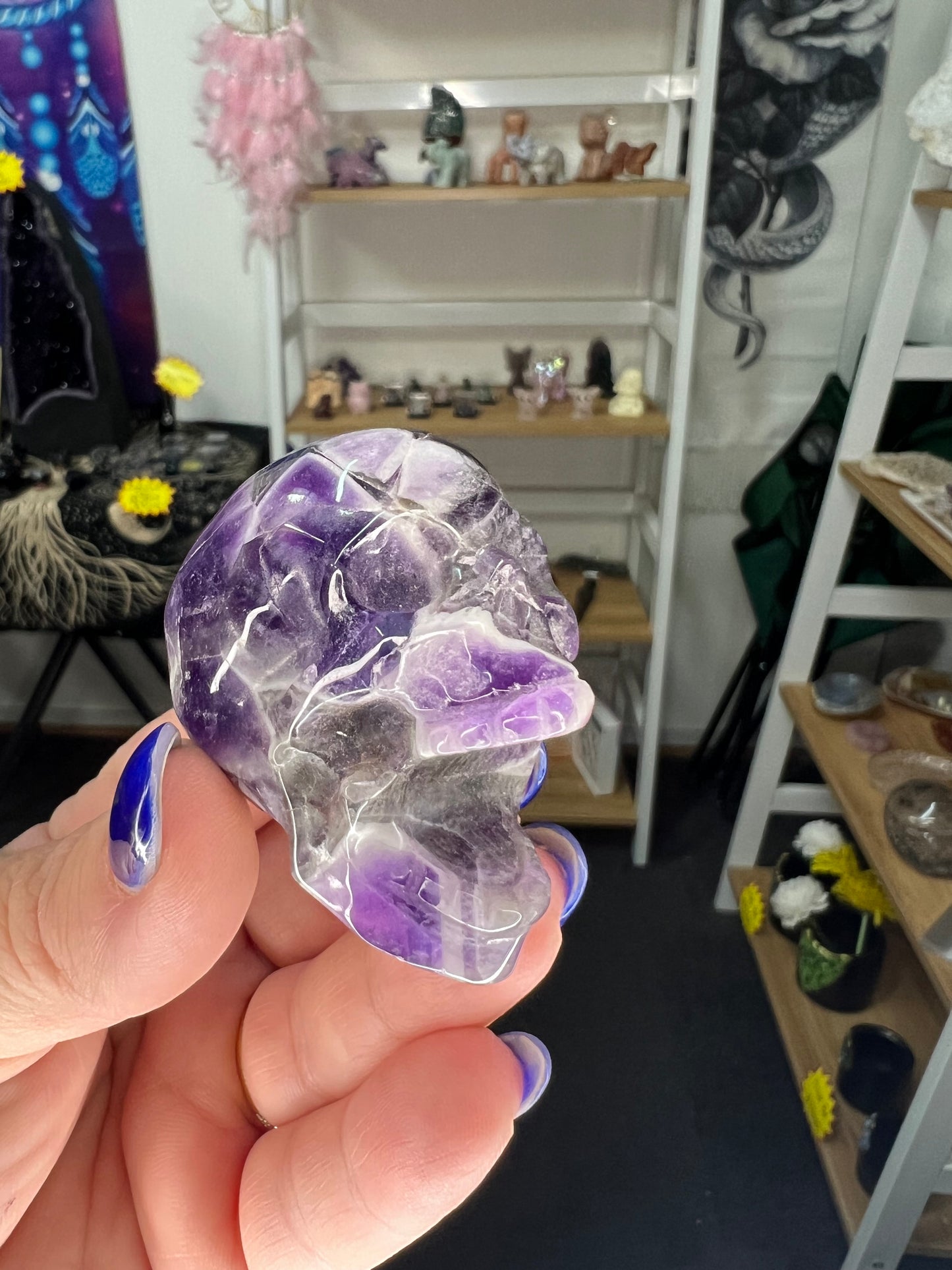 Chevron / Dream Amethyst Skull with Lepidolite Base Set