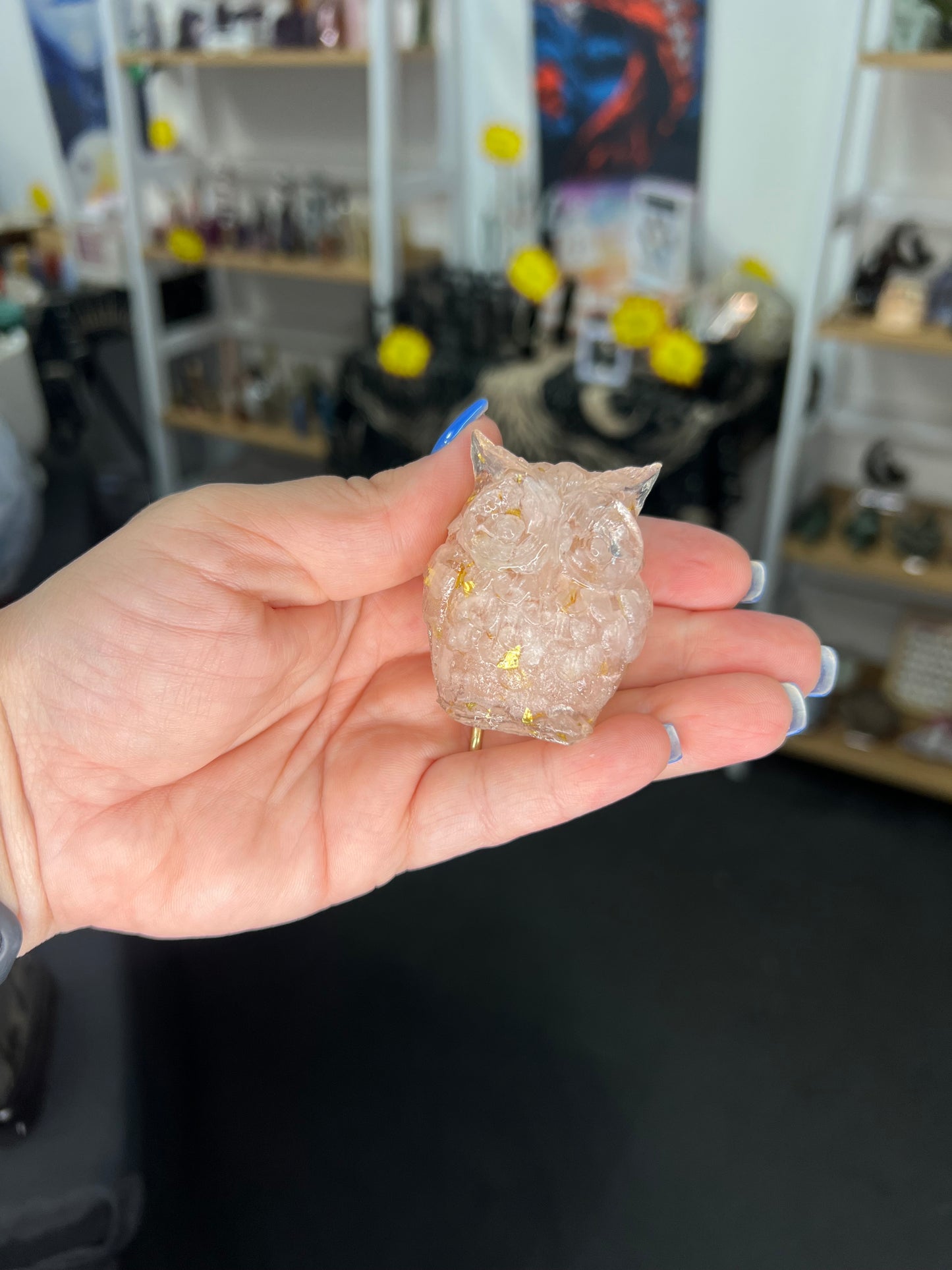 Rose Quartz in Resin Owl