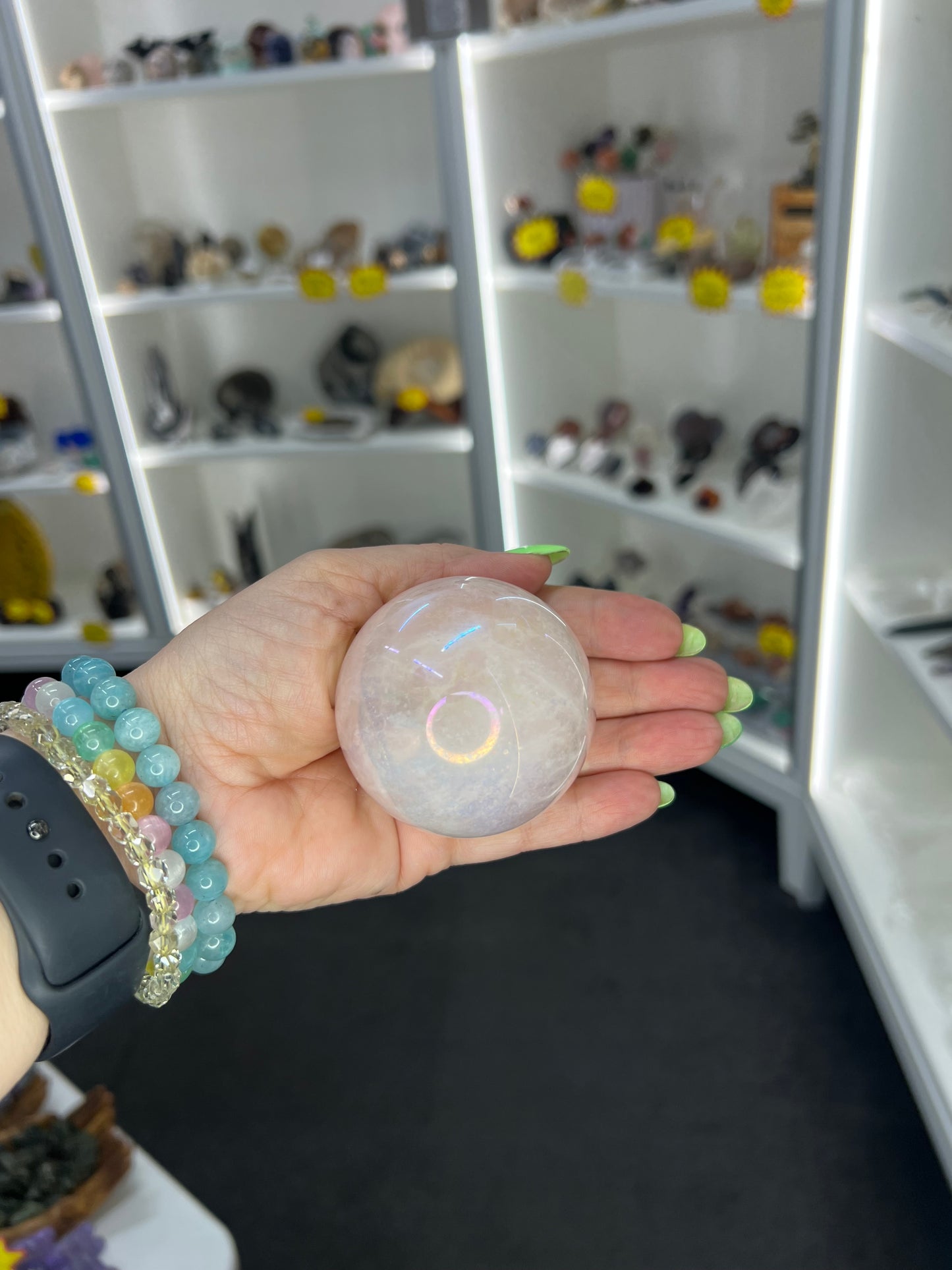 Aura Rose Quartz Sphere on Stand