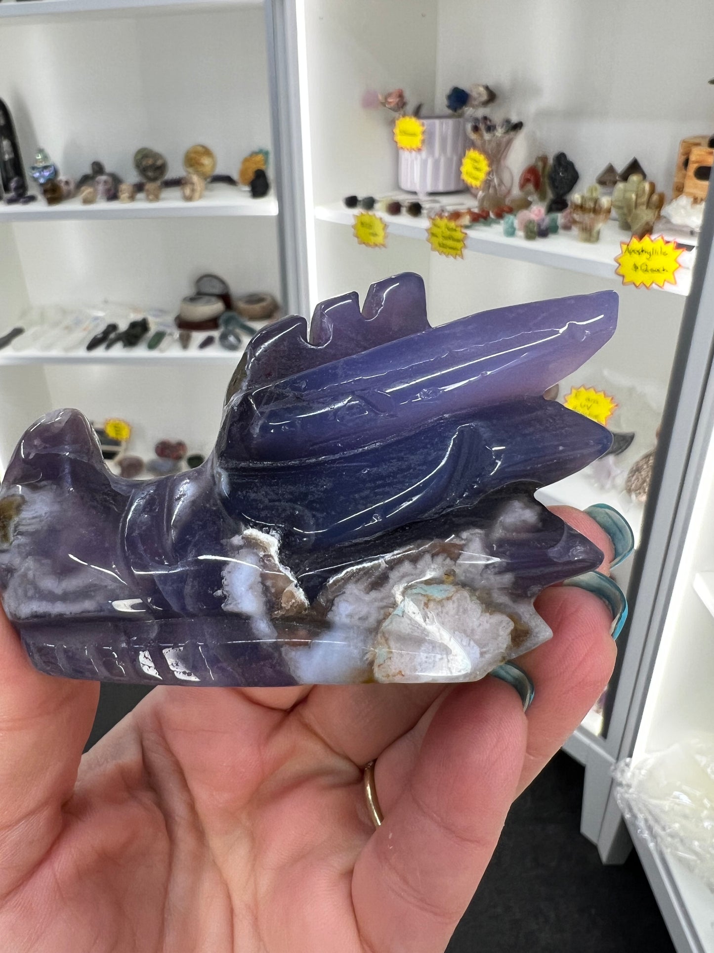 Blue Flower Agate Dragon Head