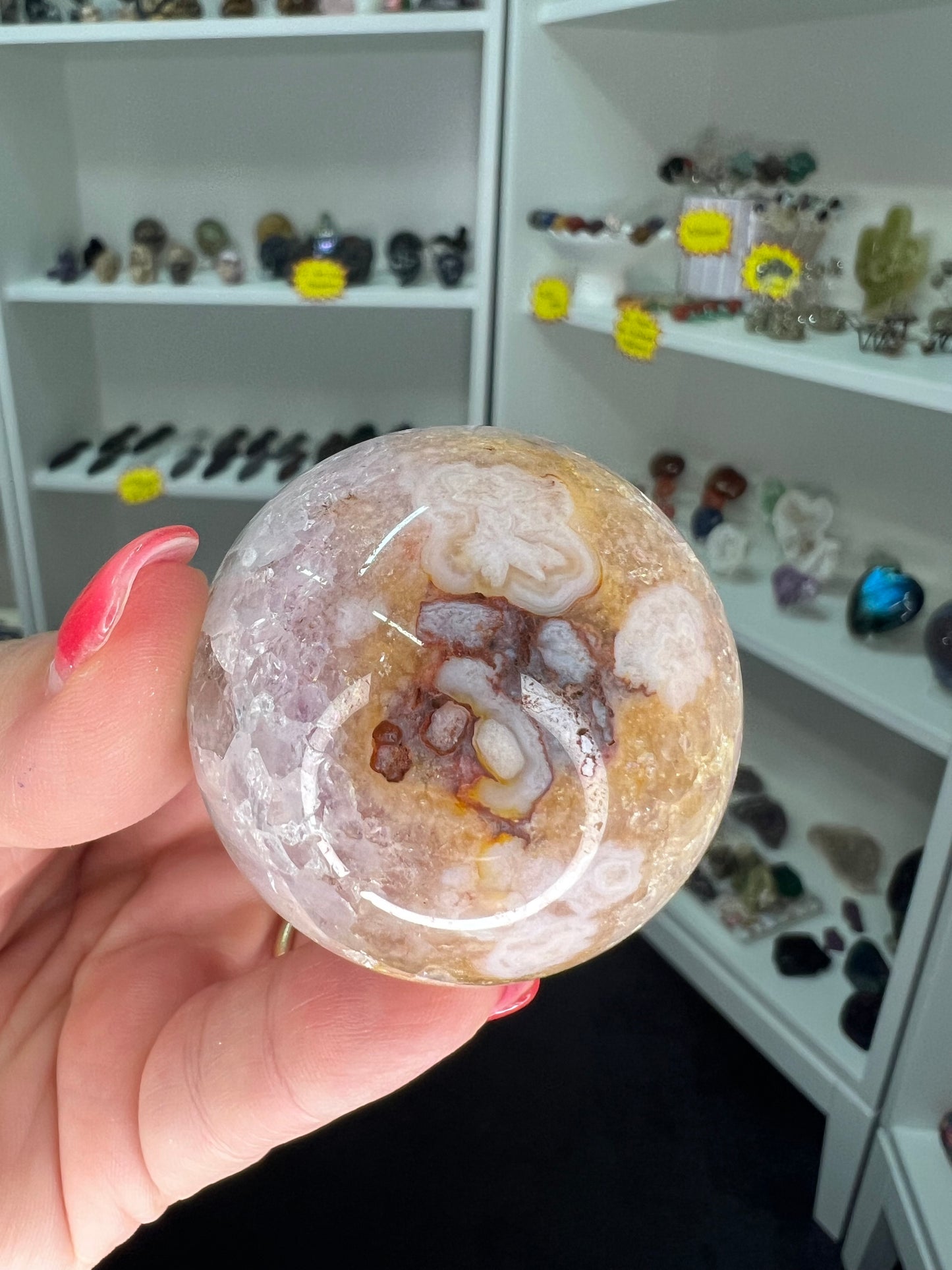 Amethyst x Flower Agate Sphere on Stand
