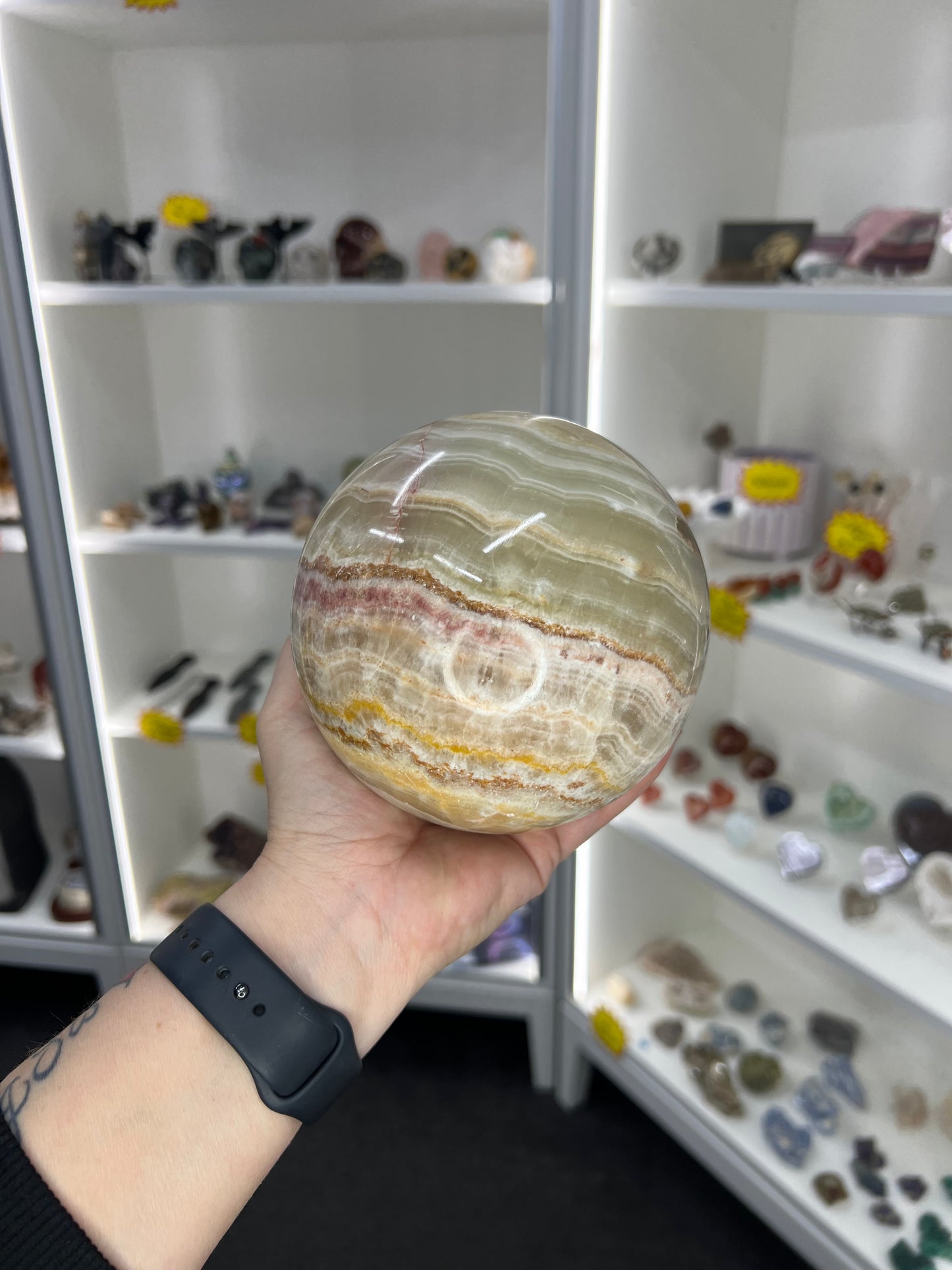 Green Onyx Sphere on Stand