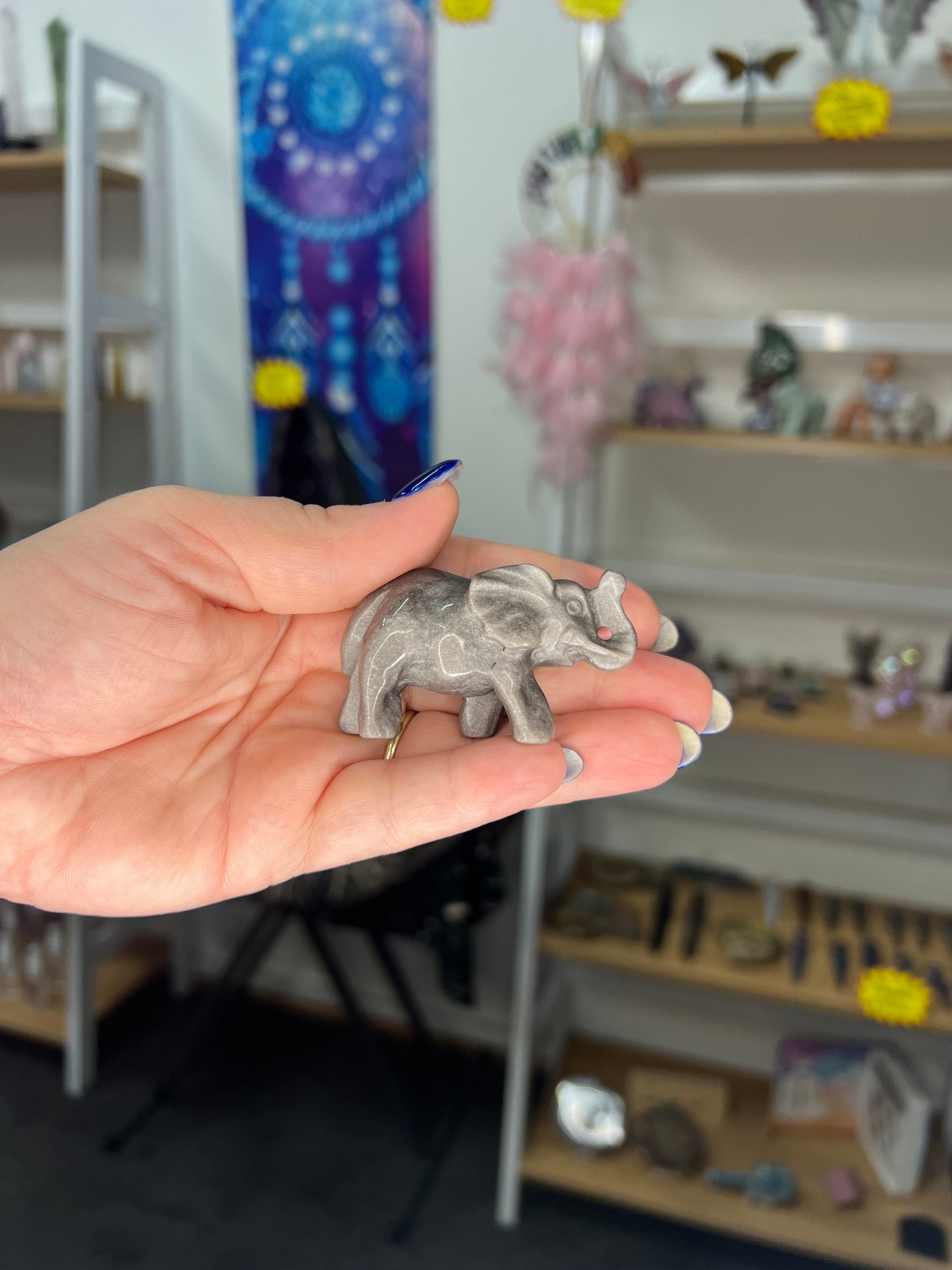 Silver Sheen Obsidian Elephant