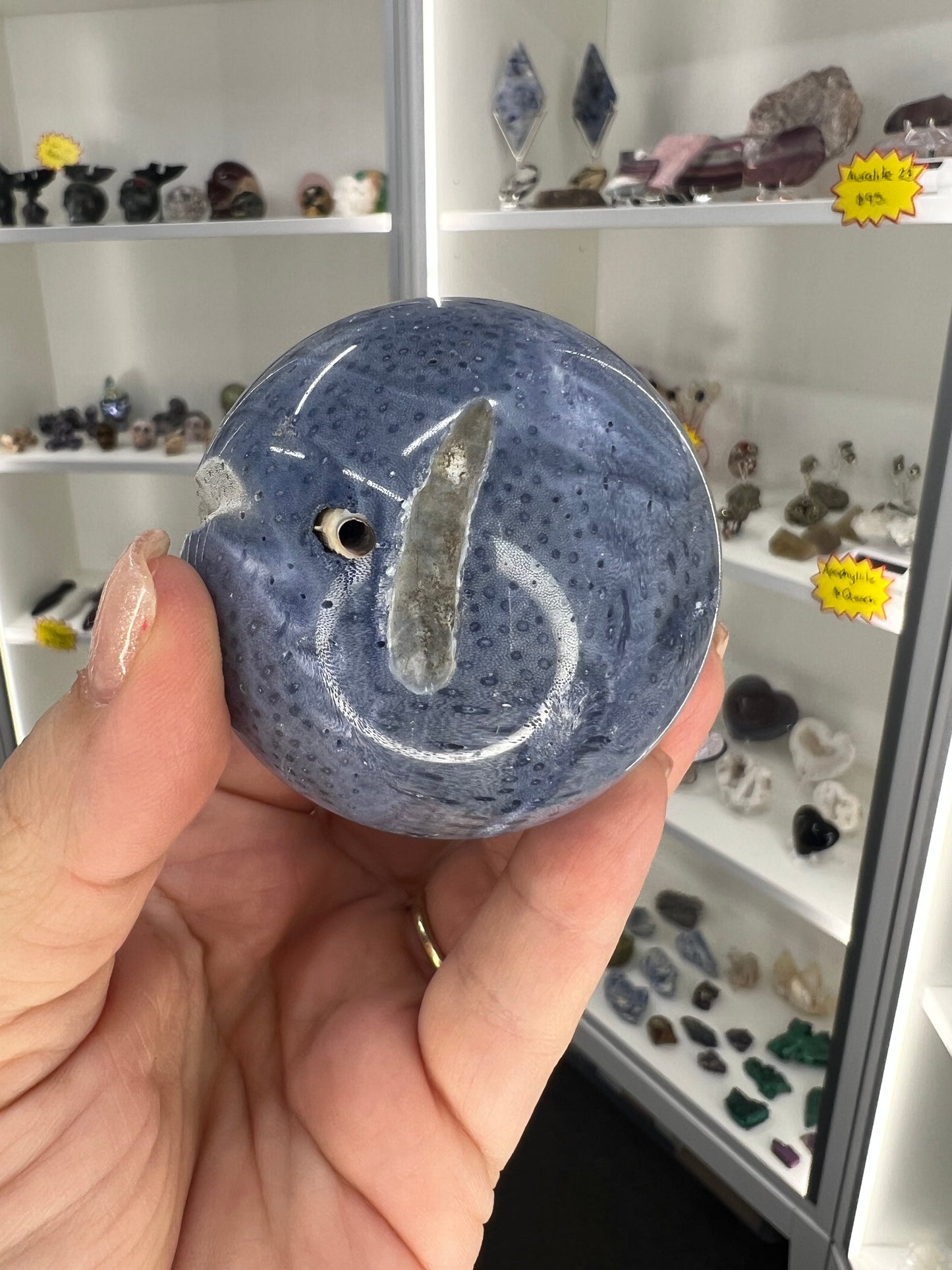 Blue Coral Jade Sphere on Stand