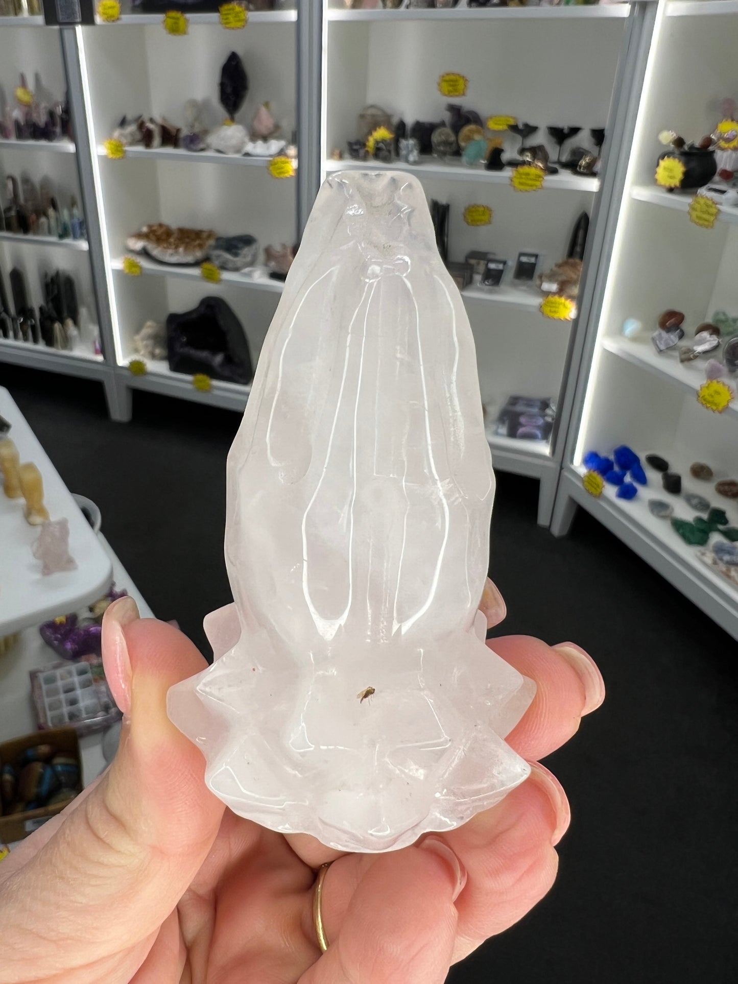 Rose Quartz Praying Hands on Lotus