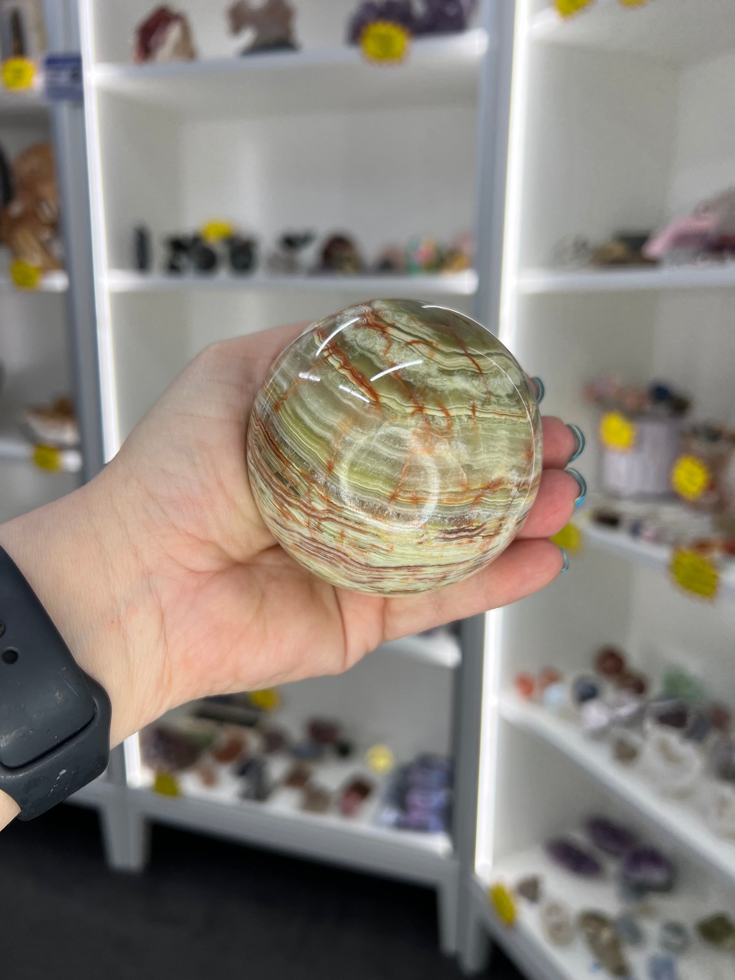 Green Onyx Sphere on Stand