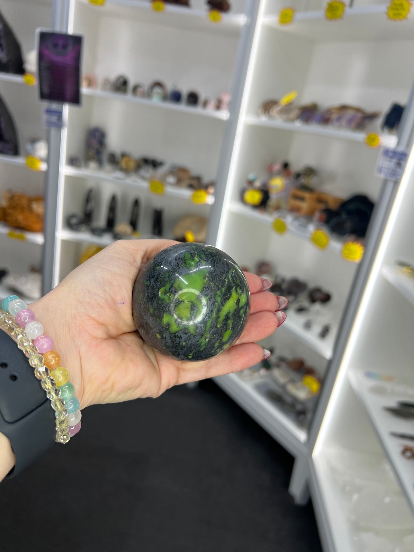 Shungite x Green Opal Sphere on Stand