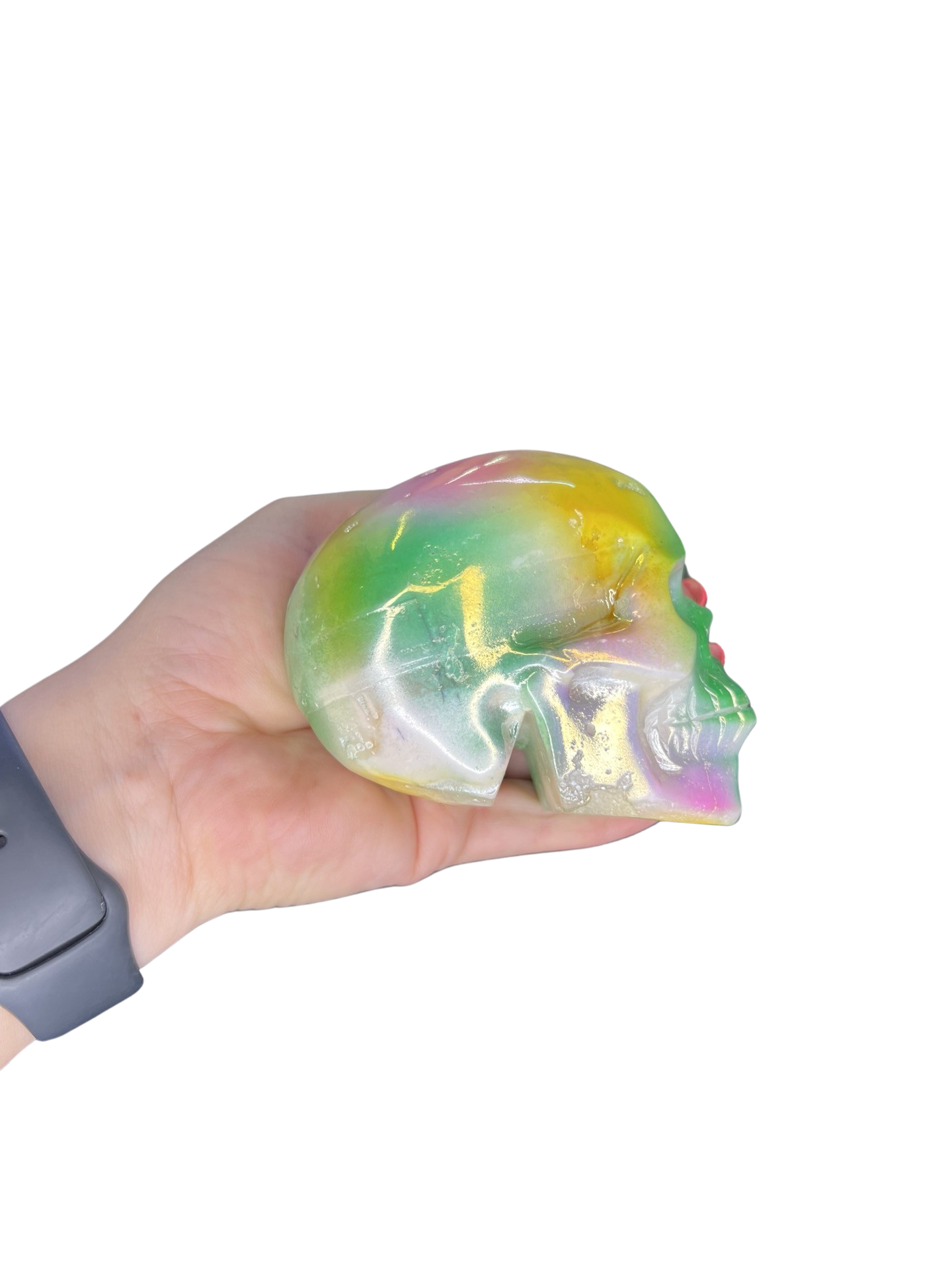 Druzy Aura White Agate Skull Carving