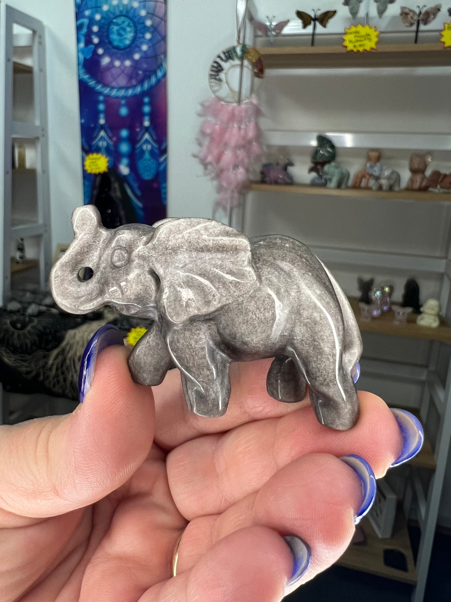 Silver Sheen Obsidian Elephant