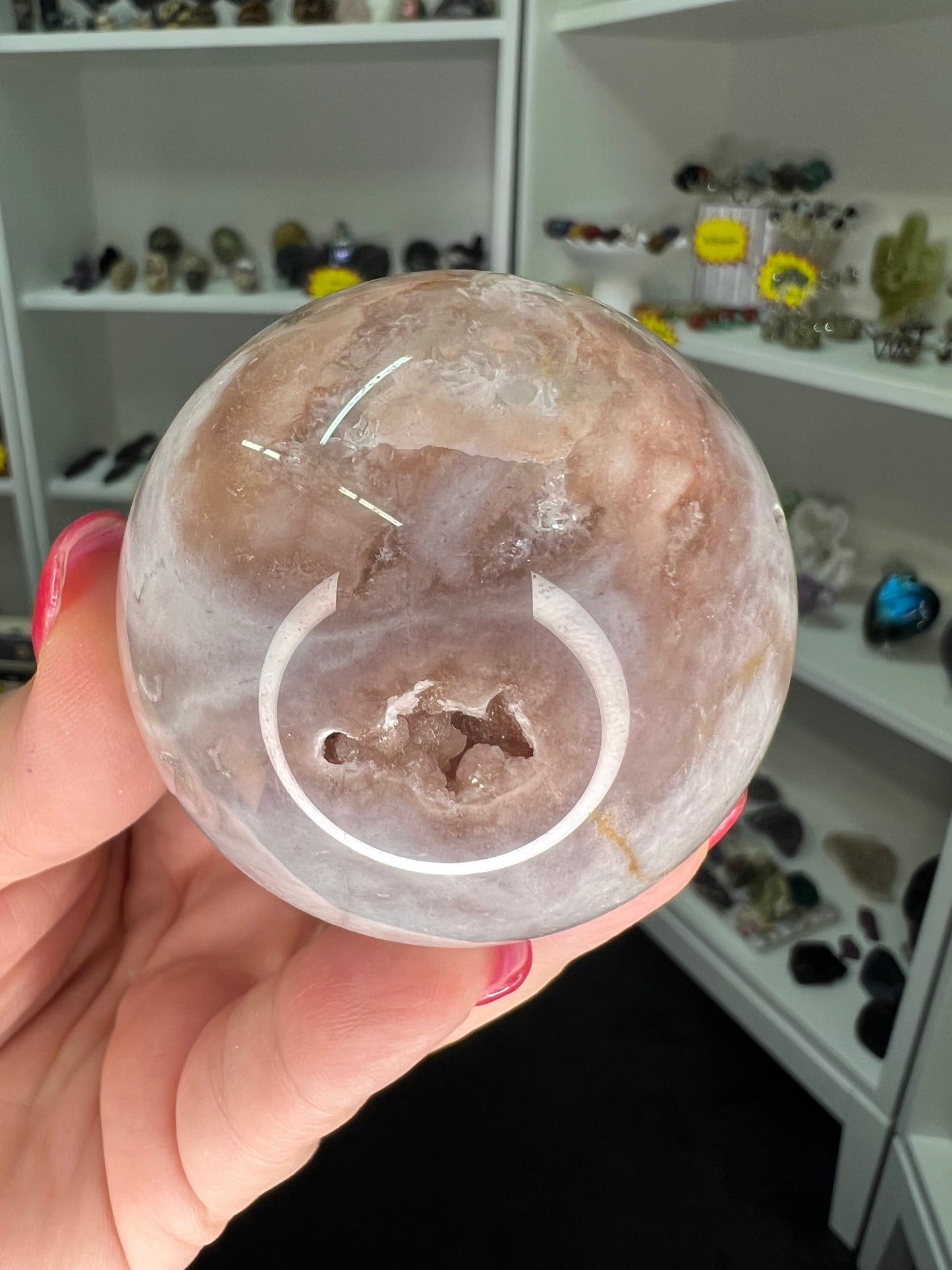 Amethyst x Flower Agate Sphere on Stand