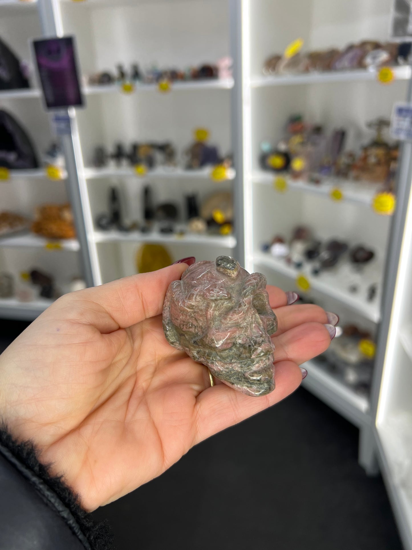 Rhodonite Skull with Snake