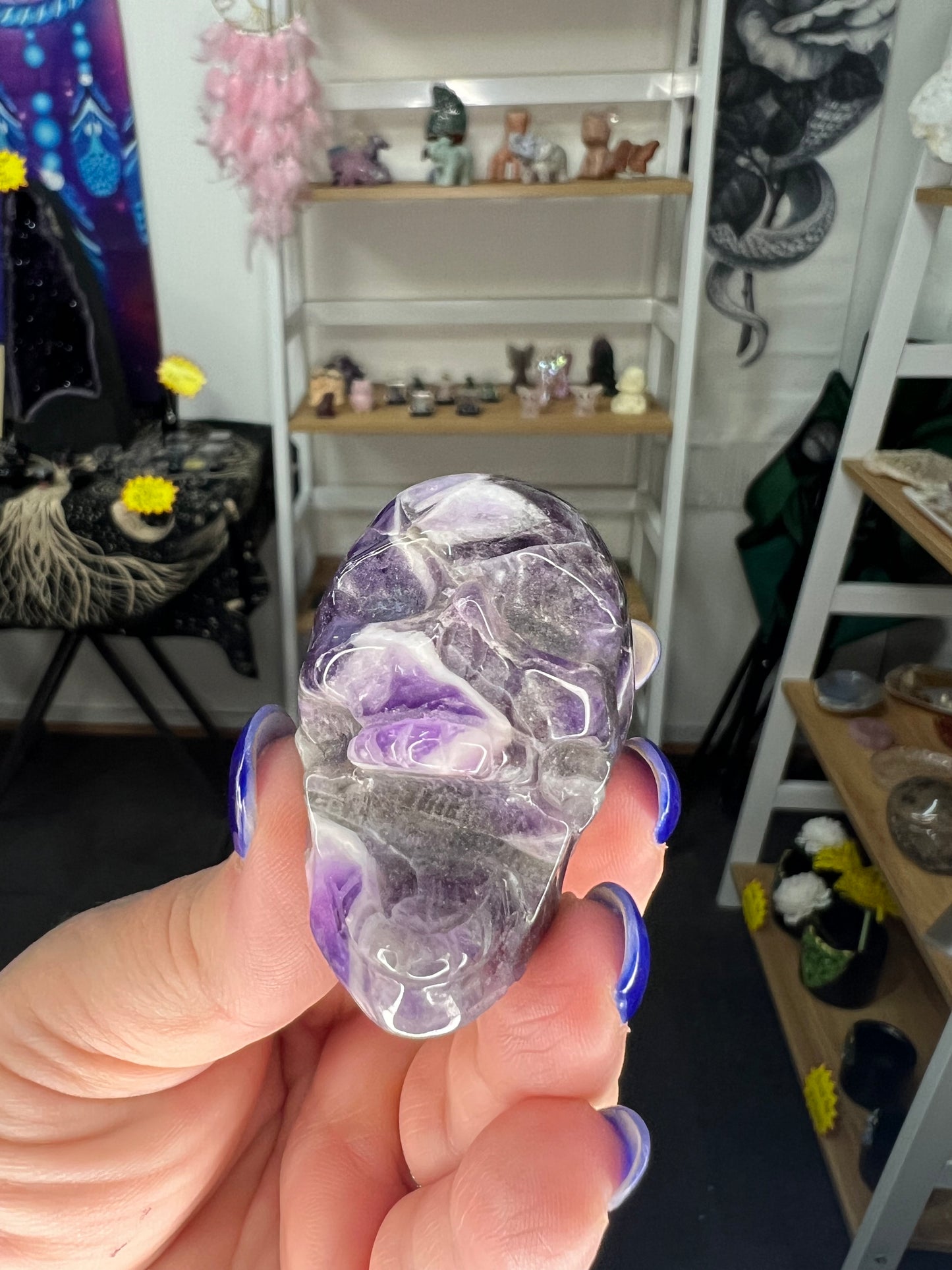 Chevron / Dream Amethyst Skull with Lepidolite Base Set