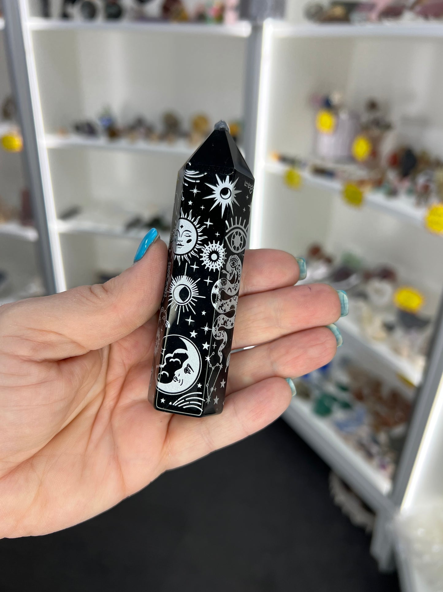 Black Obsidian with Silver Pattern Tower