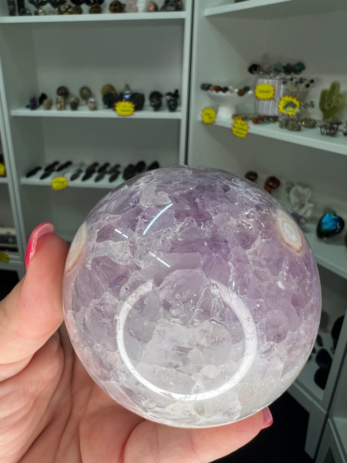 Amethyst x Flower Agate Sphere on Stand