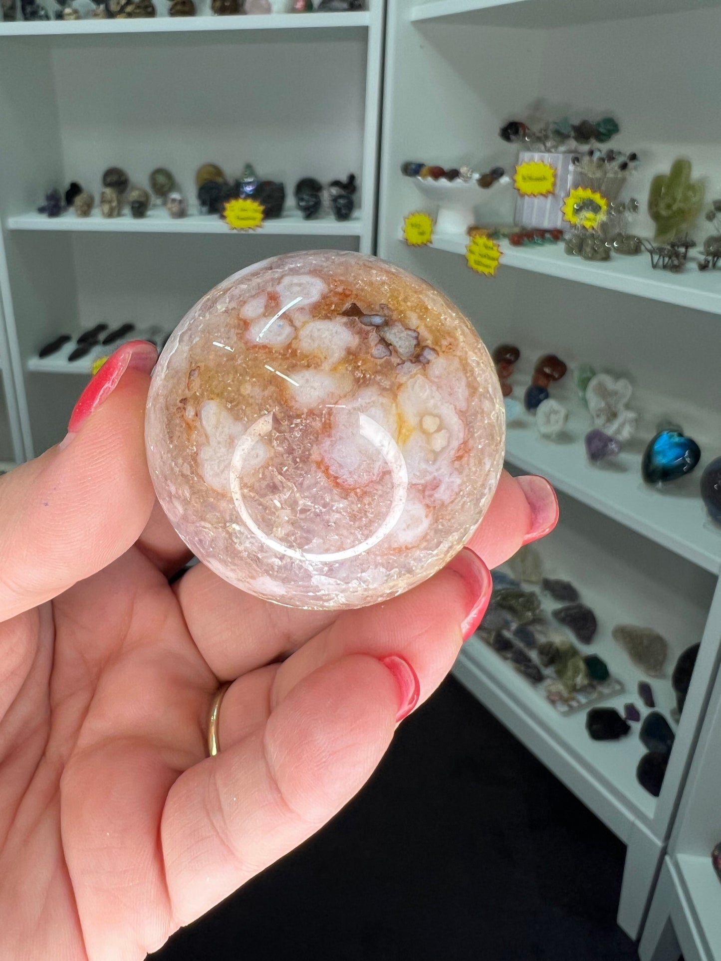 Amethyst x Flower Agate Sphere on Stand