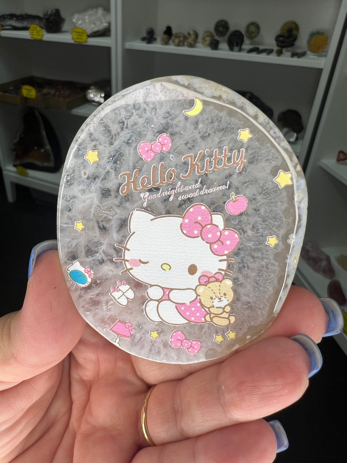 Agate Slice with Hello Kitty Print