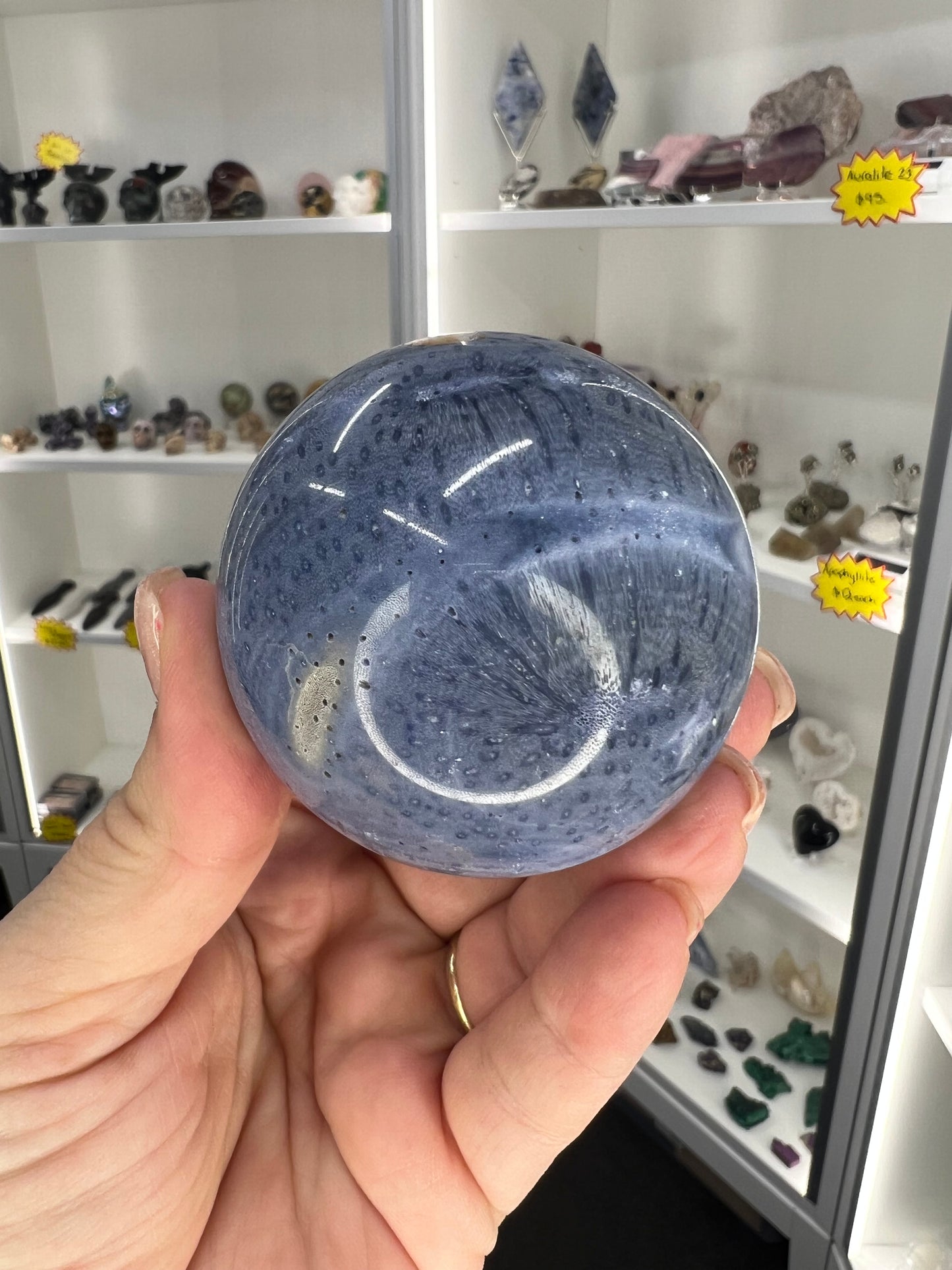Blue Coral Jade Sphere on Stand