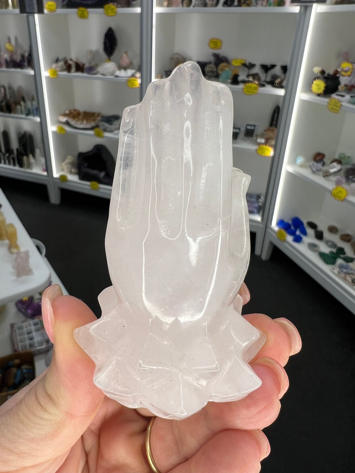 Rose Quartz Praying Hands on Lotus