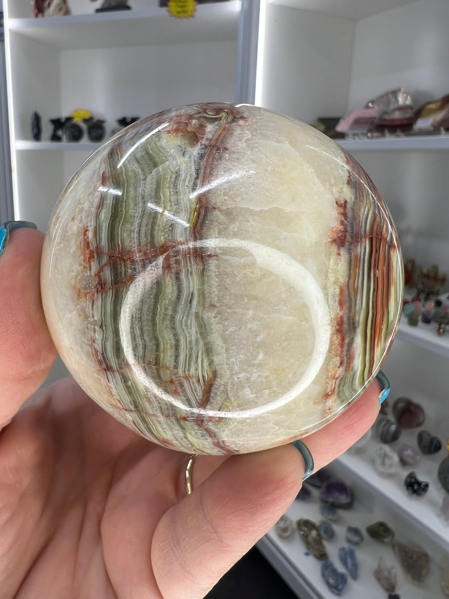 Green Onyx Sphere on Stand