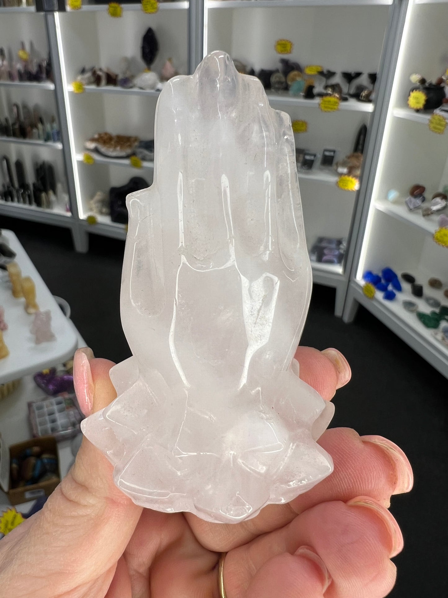 Rose Quartz Praying Hands on Lotus