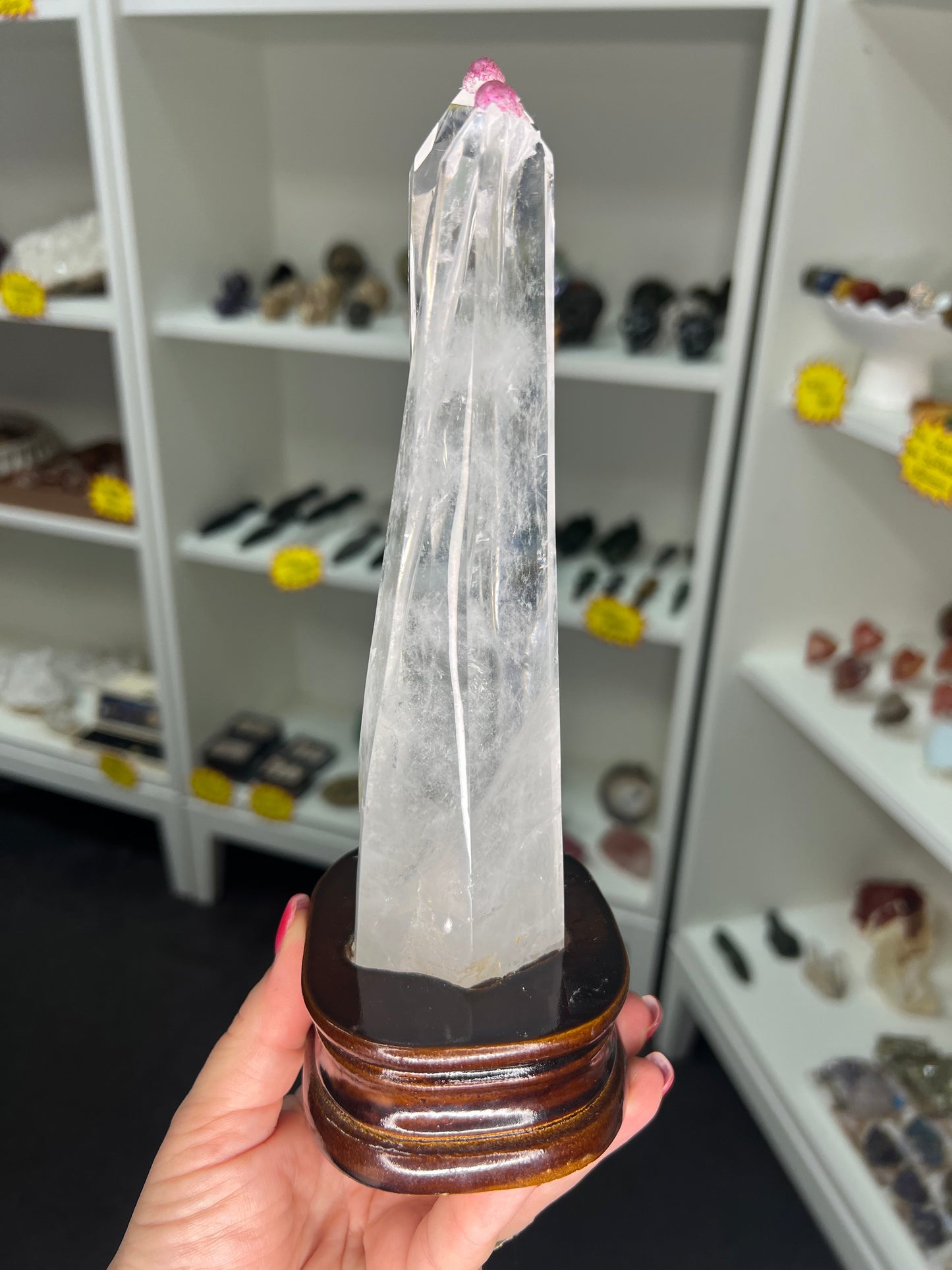 Clear Quartz Double Point Tower on Stand