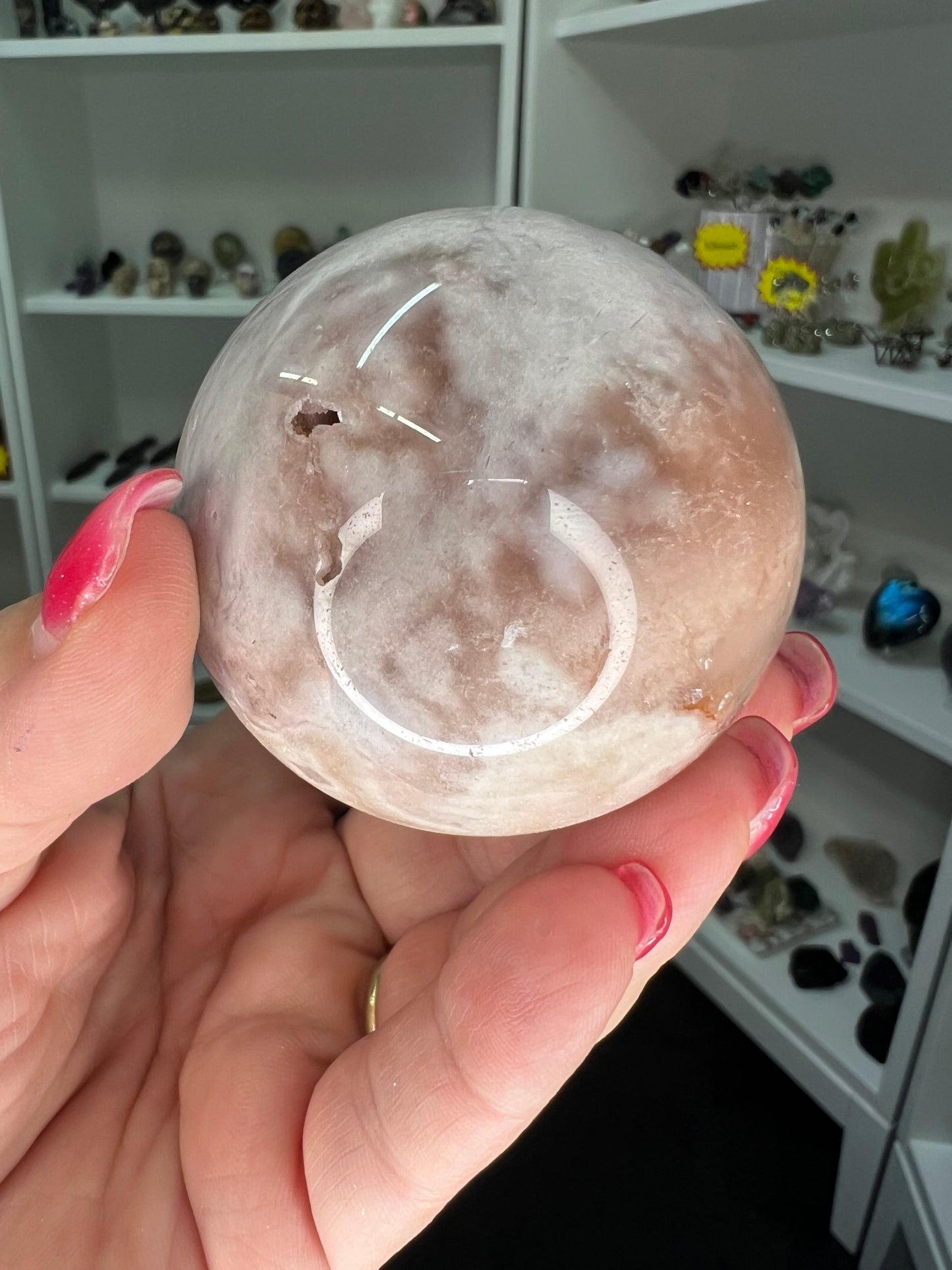 Amethyst x Flower Agate Sphere on Stand