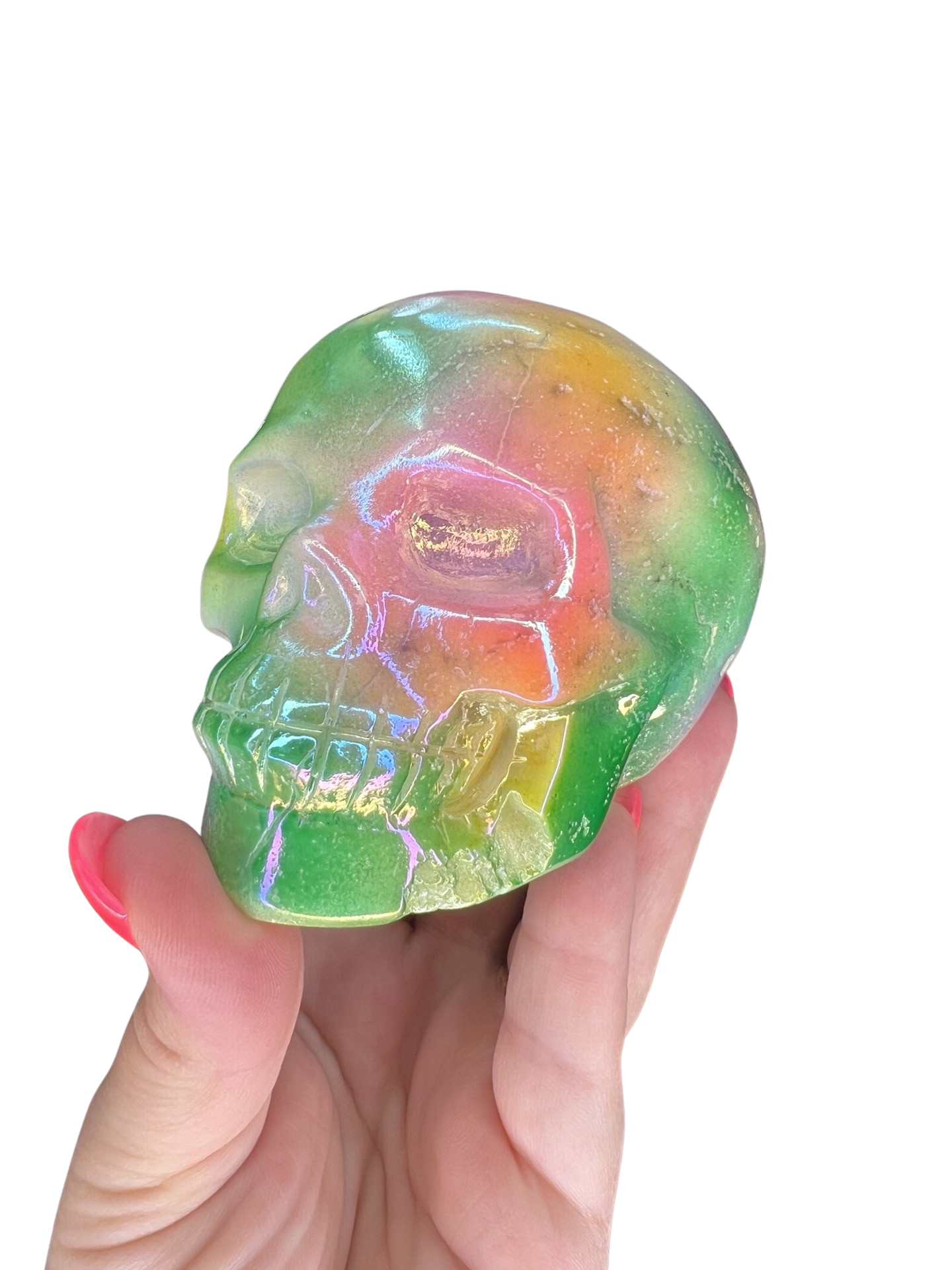 Druzy Aura White Agate Skull Carving