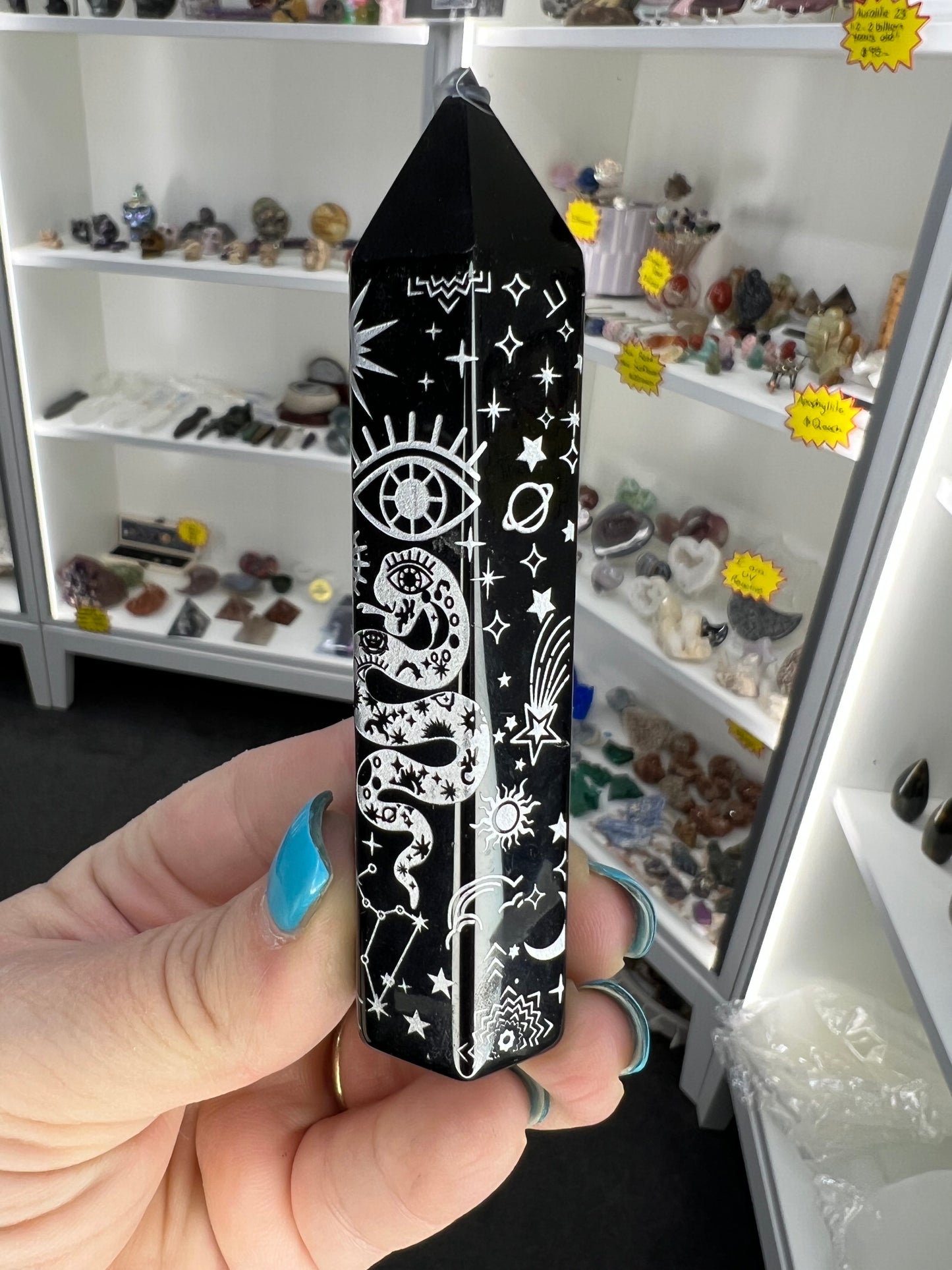 Black Obsidian with Silver Pattern Tower