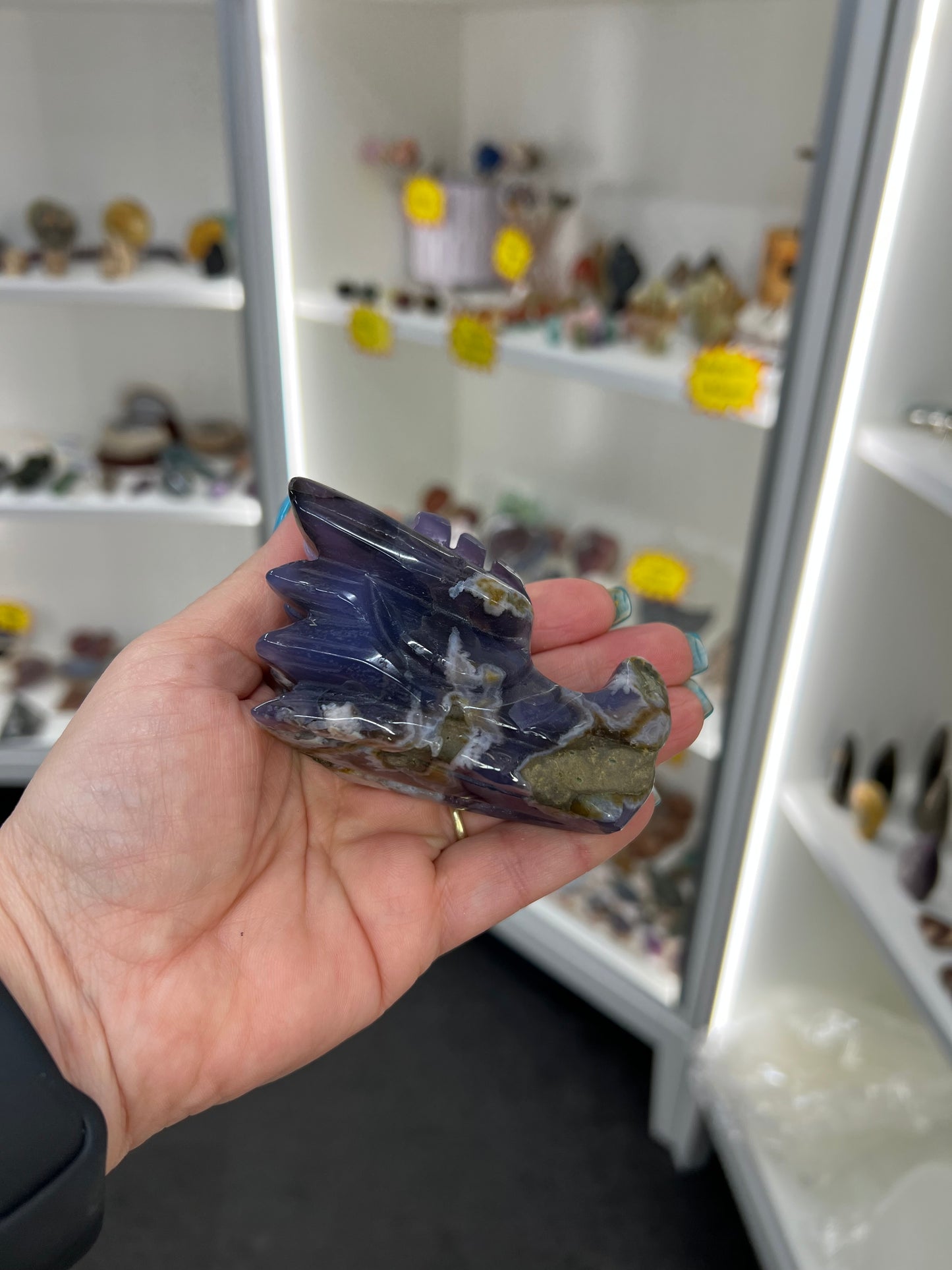 Blue Flower Agate Dragon Head