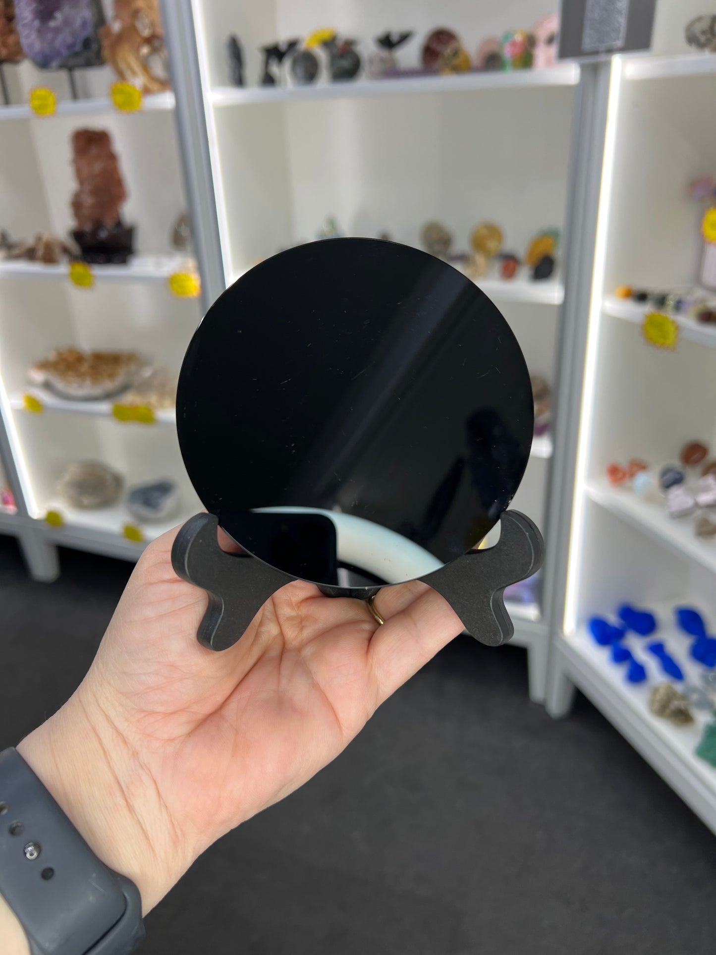 Black Obsidian Mirror with Stand