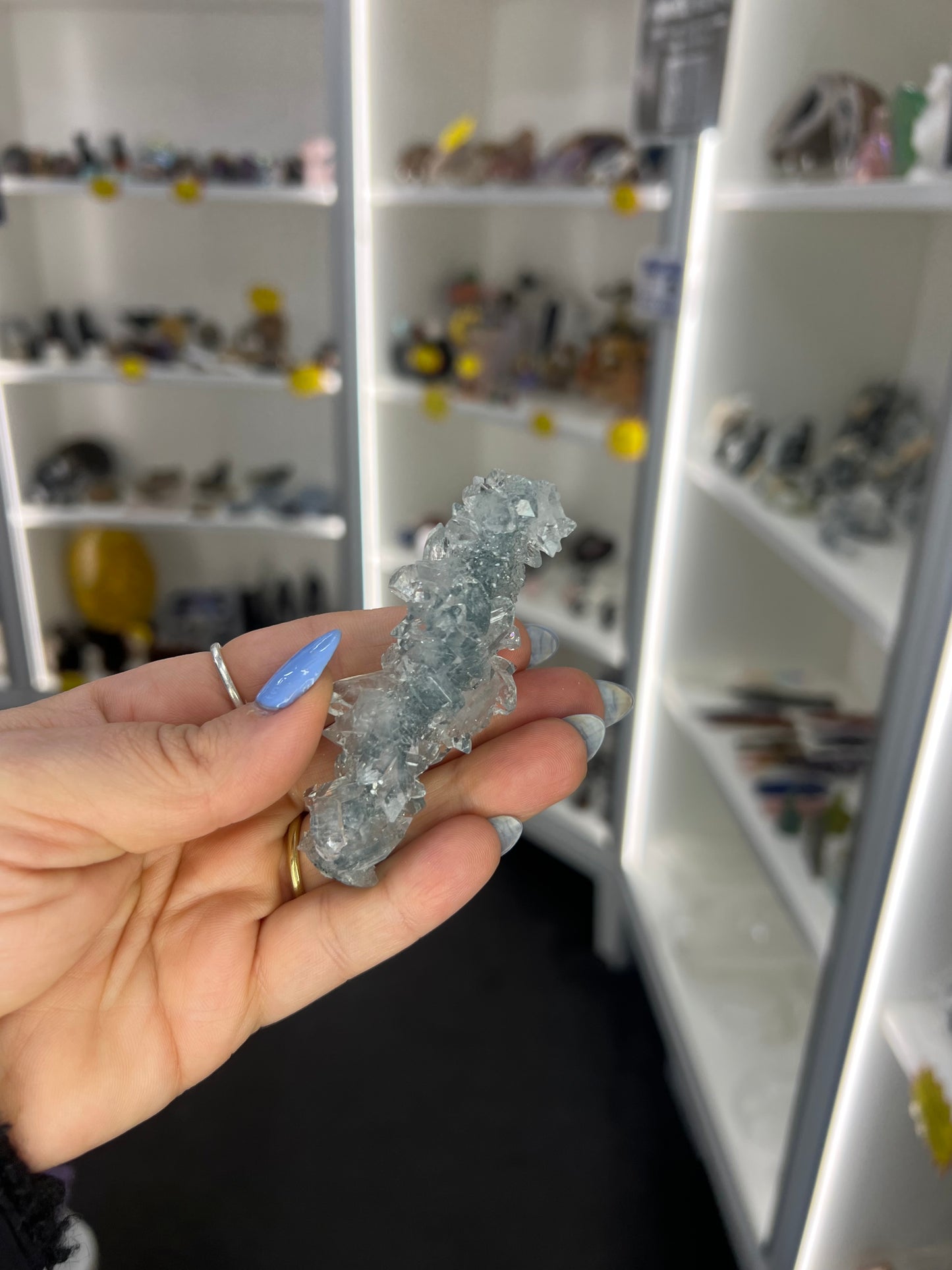 Apophyllite on Blue Chalcedony