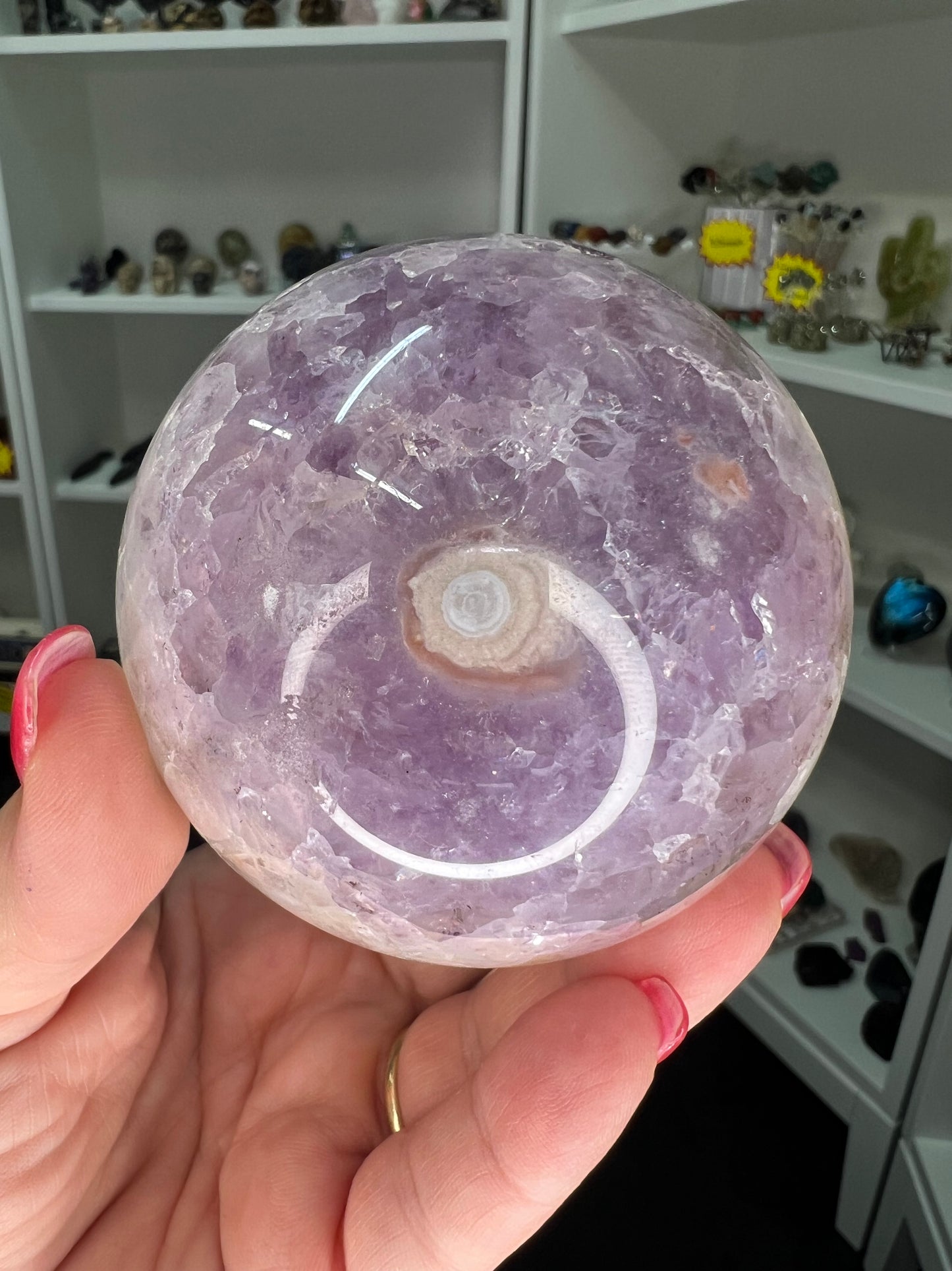 Amethyst x Flower Agate Sphere on Stand