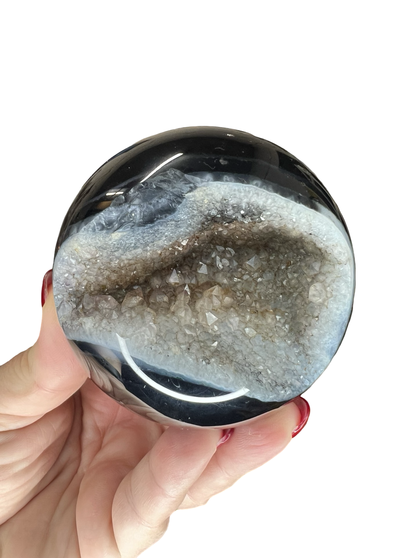Geode Black Agate Sphere with Stand