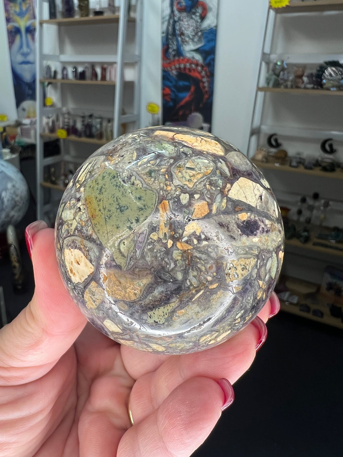 Fluorite Root Indian Carved Sphere on Stand