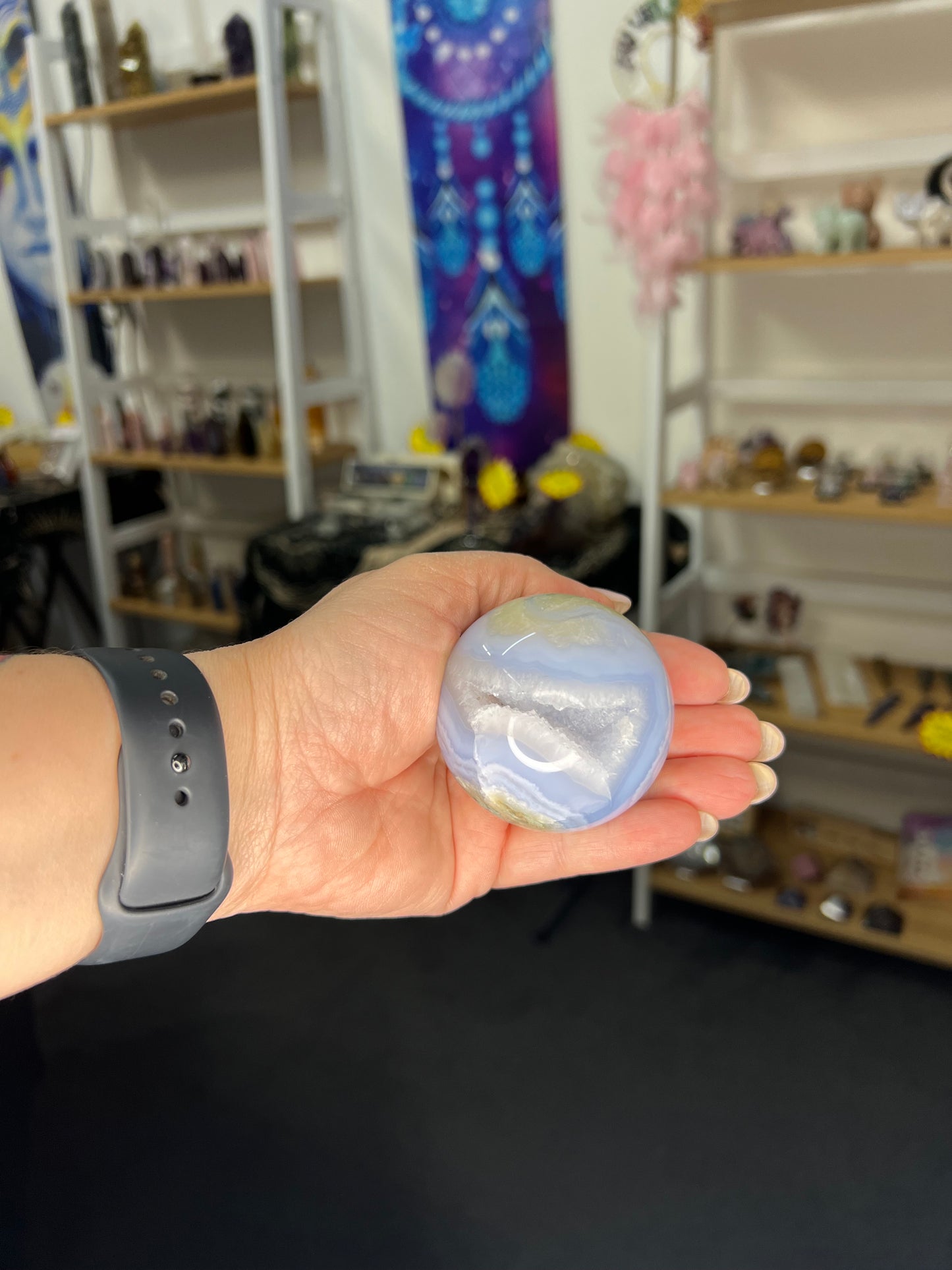 Druzy Blue Lace Agate Sphere with Stand